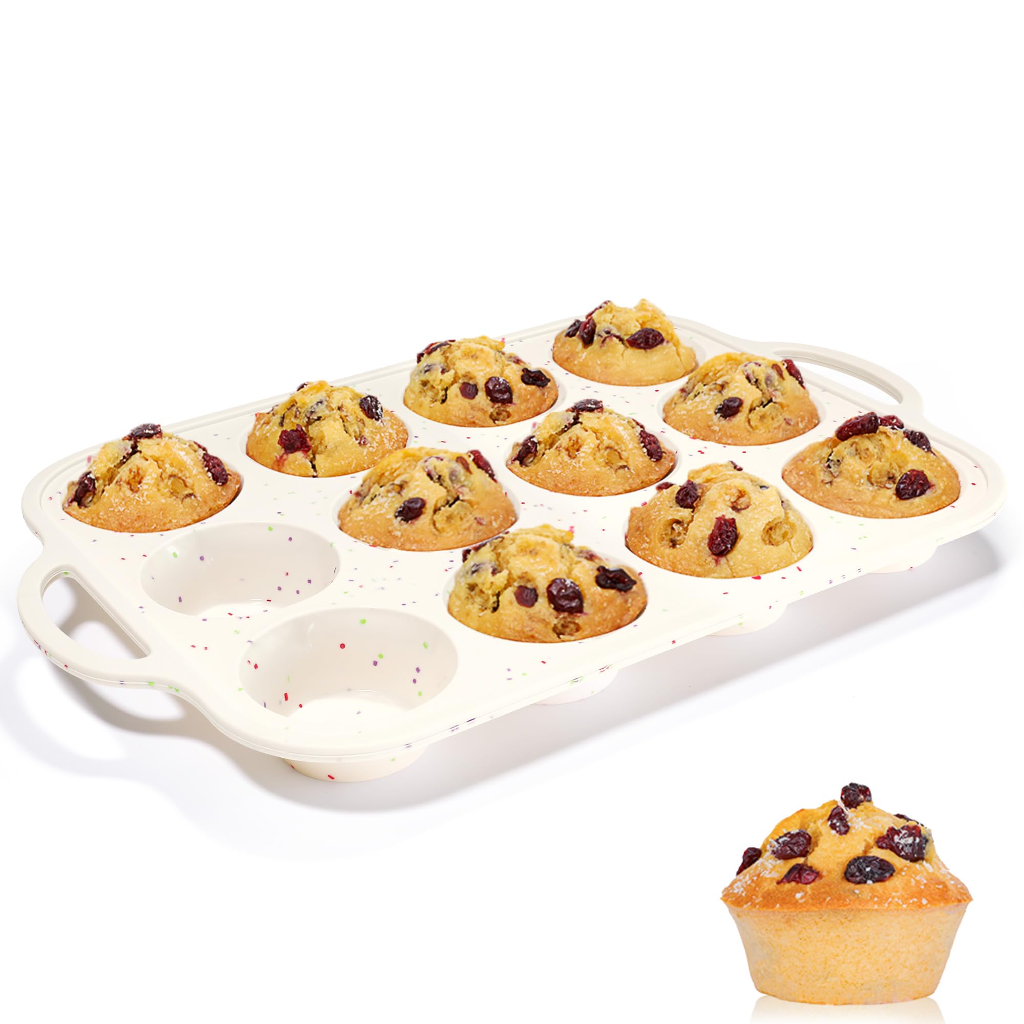 CAKETIME Silicone Muffin Pan with Metal Frame, Regular Size Cupcake Pan with Handle 12 Cups Nonstick Muffin Pan for Baking BPA F