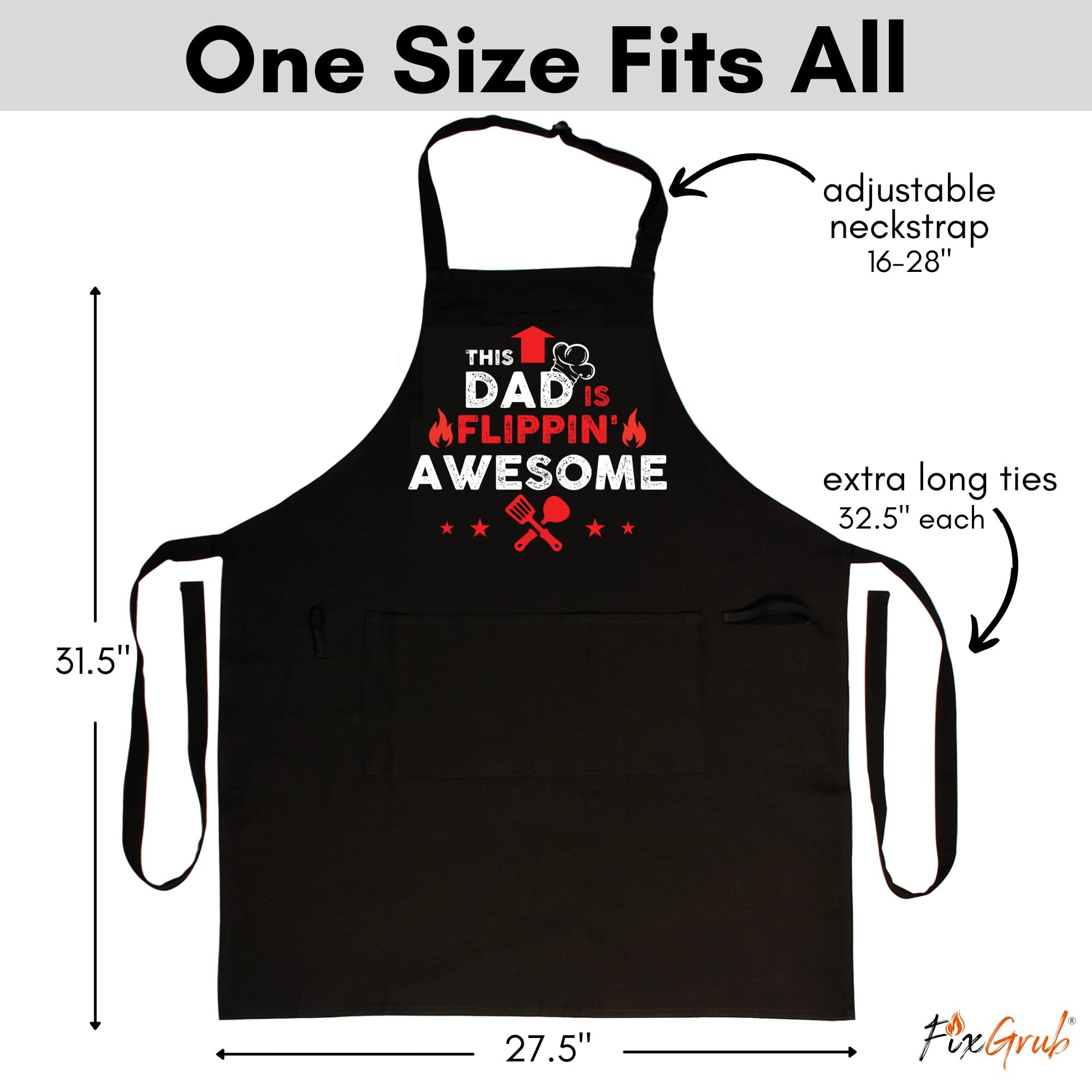 Fixgrub Dad Bbq Apron, Funny Apron, Grill Apron, Chef Apron With 3 Pockets, Bottle Opener, Towel And Gift Box, 100% Cotton, Idea