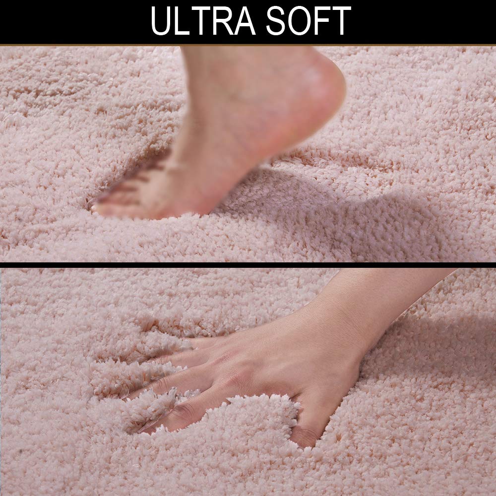 Walensee Shaggy 2 Piece Bath Rug Sets (Dusty Pink) 20 X 24 U Shape Contour Rug & 20 X 32 Bathroom Rug Machine Wash/Dry Bath Mats