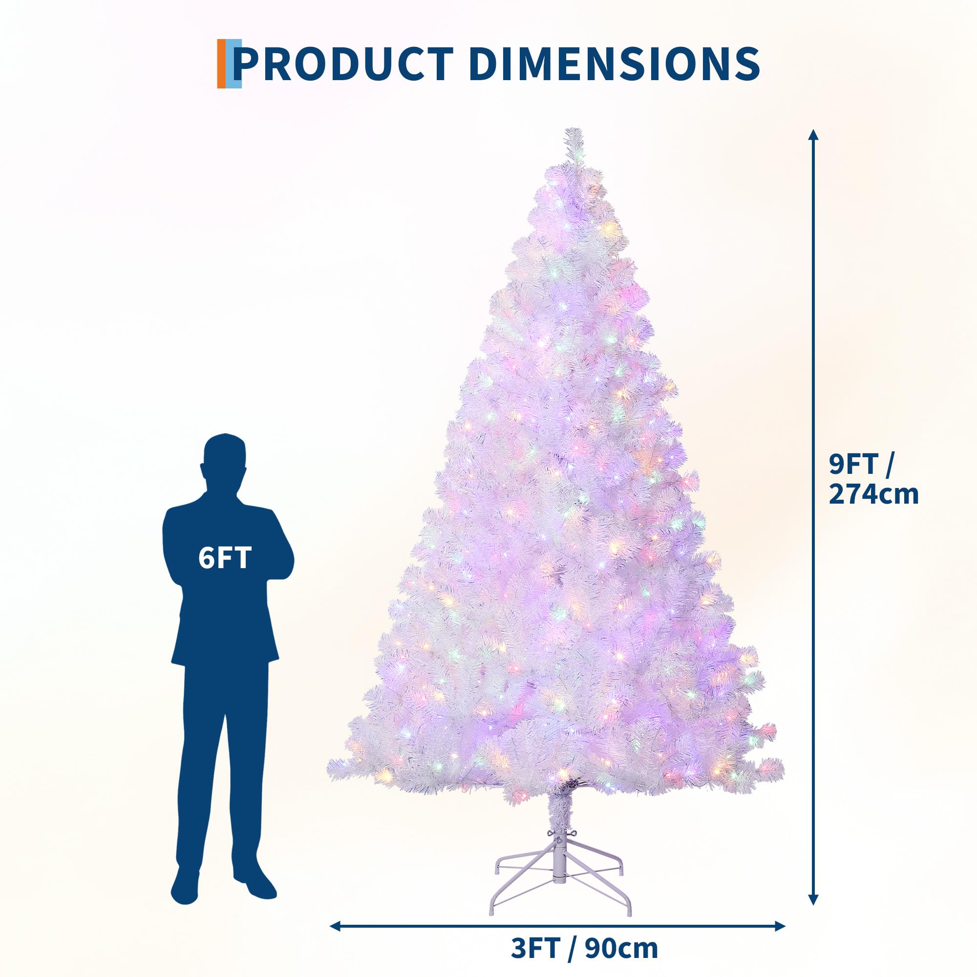 9ft Pre-Lit Laser White Artificial Christmas Tree with 550 Warm White LEDs, Easy Assembly & Foldable Metal Base, Holiday Pine Tr