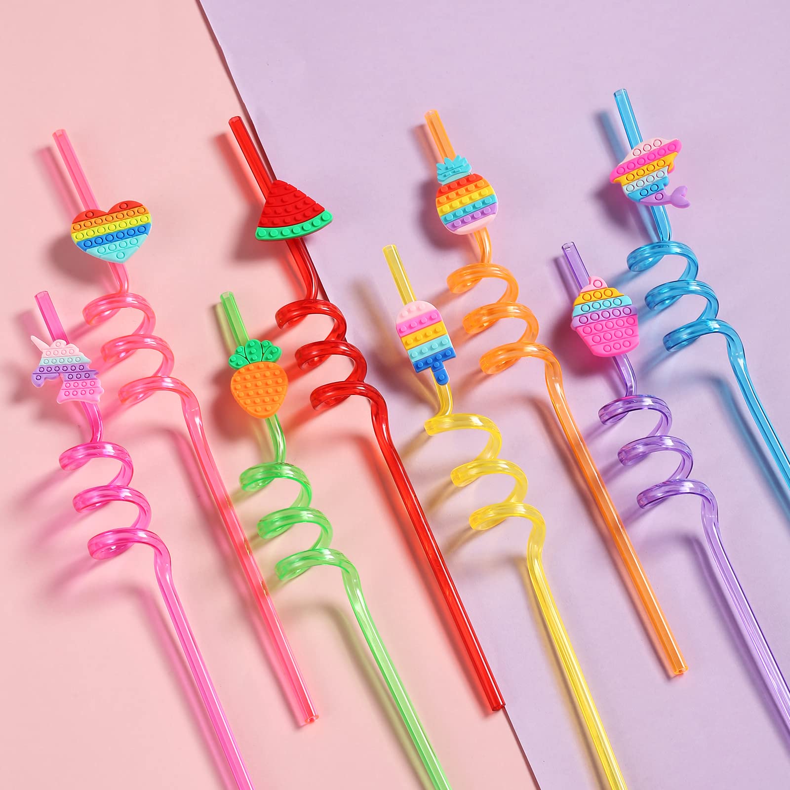 24 Pop Birthday Party Favors It Plastic Drinking Straws 8 Pop Fidget Designs Great For Pop Party Supplies With 2 Cleaning Brush