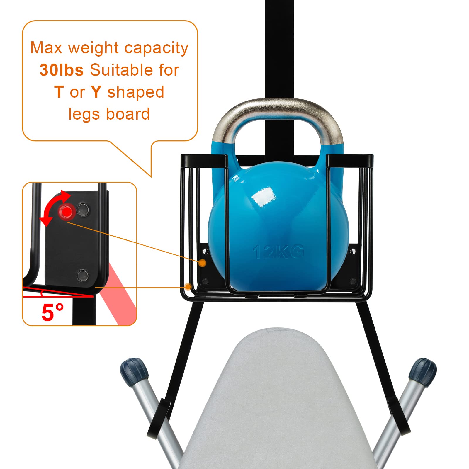 Orless Over The Door/Wall Mount Ironing Board Hanger, Laundry Room Iron And Ironing Caddy Board Storage Holder, Black