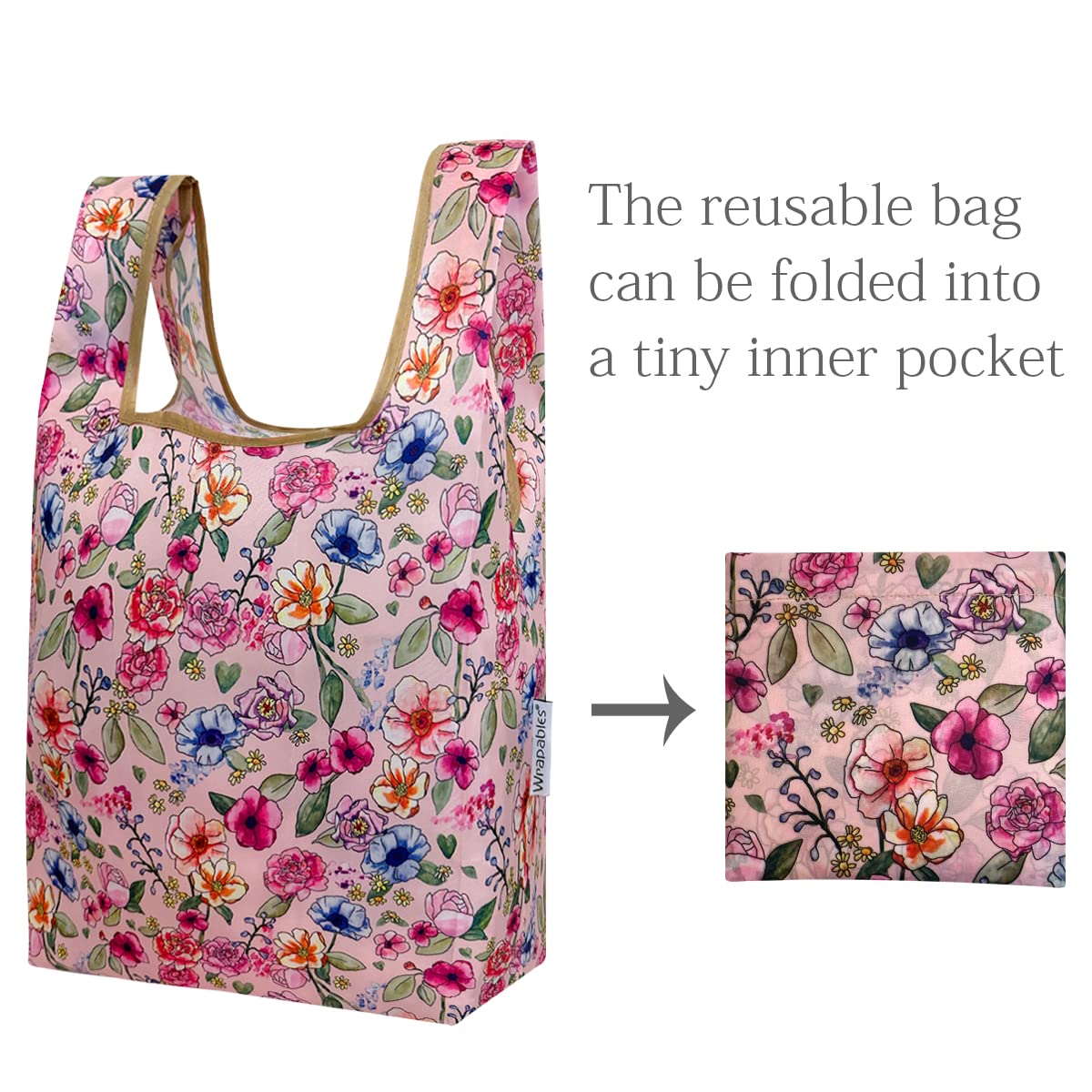 Wrapables Jolibag Collection Reusable Shopping Bag (Set Of 2), Pink Floral Motif