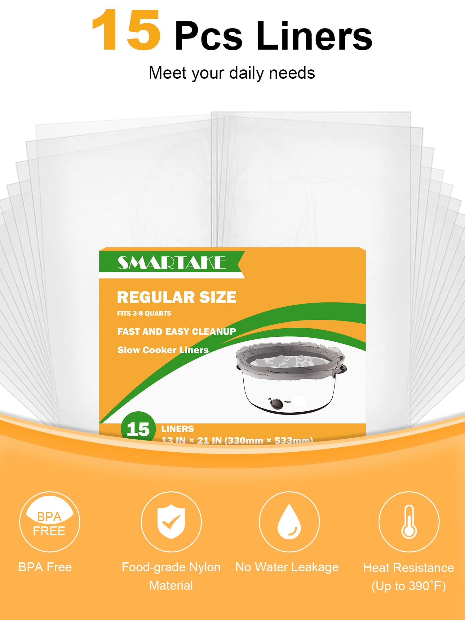 Smartake Slow Cooker Liners, Crockpot Liner 13''X 21'' Crockpot Liners Disposable Crock Pot Bags, Fit 3Qt To 8Qt For Slow Cooker