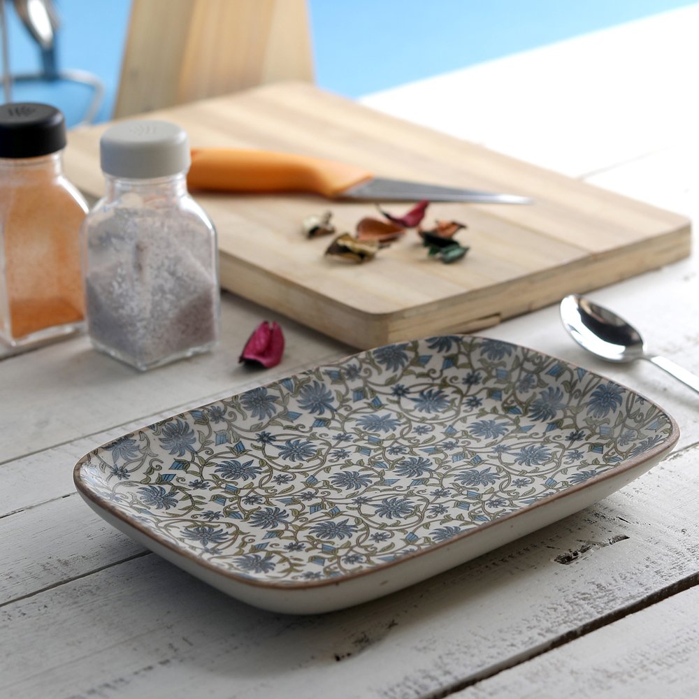 Miah Decor Ceramic Handcrafted Flowers Nut Serving Tray Decal, Set Of 2, MultiColor