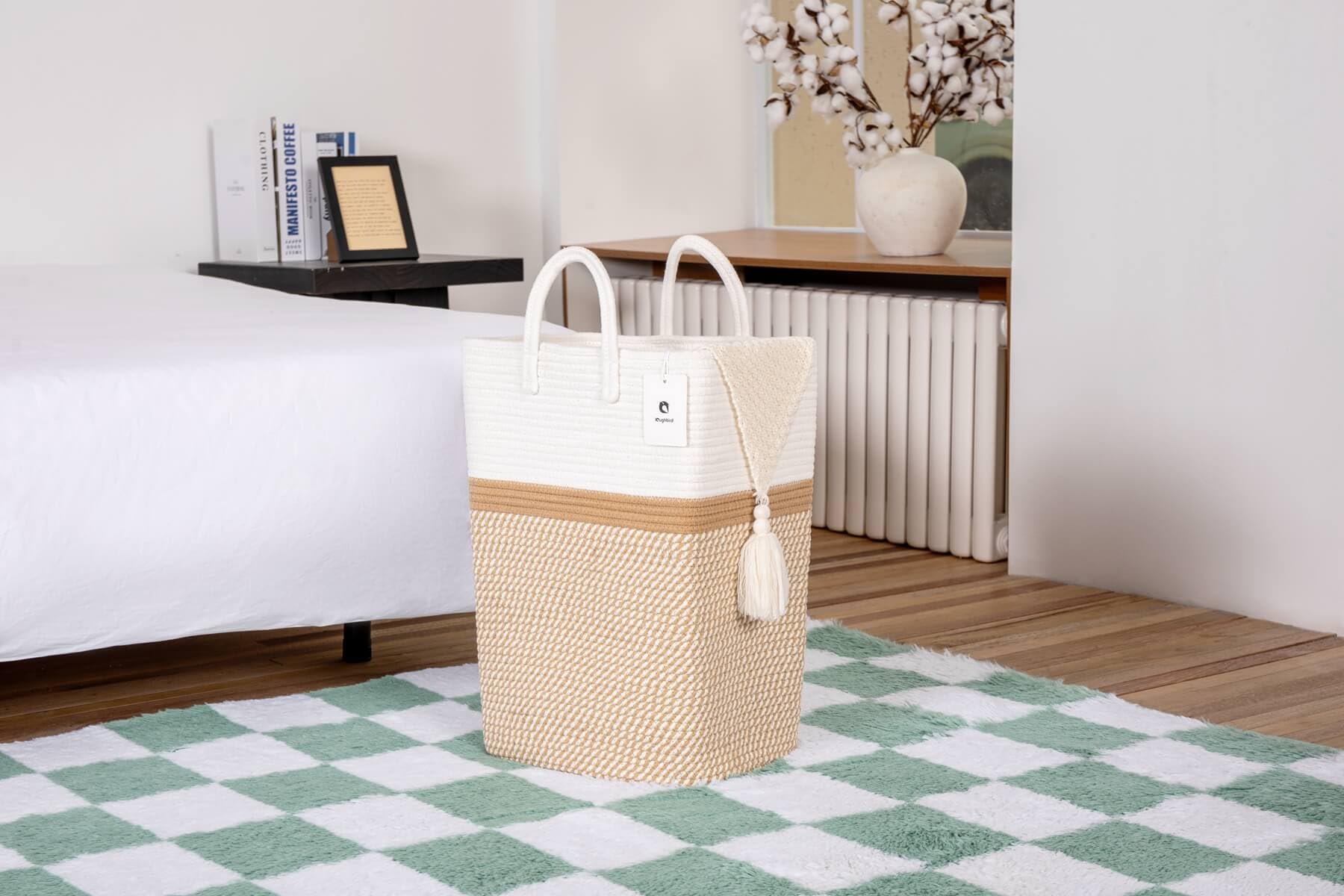 Tall Laundry Basket With Handles,Woven Cotton Rope Big Laundry Hamper Sorters,Versatile Storage For Dirty Clothes,Baby Toys,And