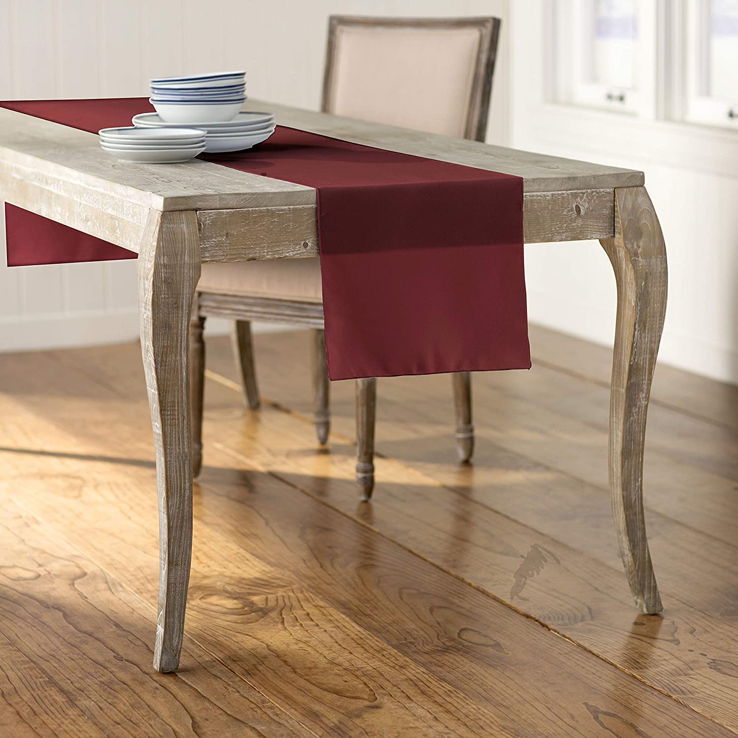 LA Linen Polyester Poplin Table Runner 14  by 108-Inch  Burgundy