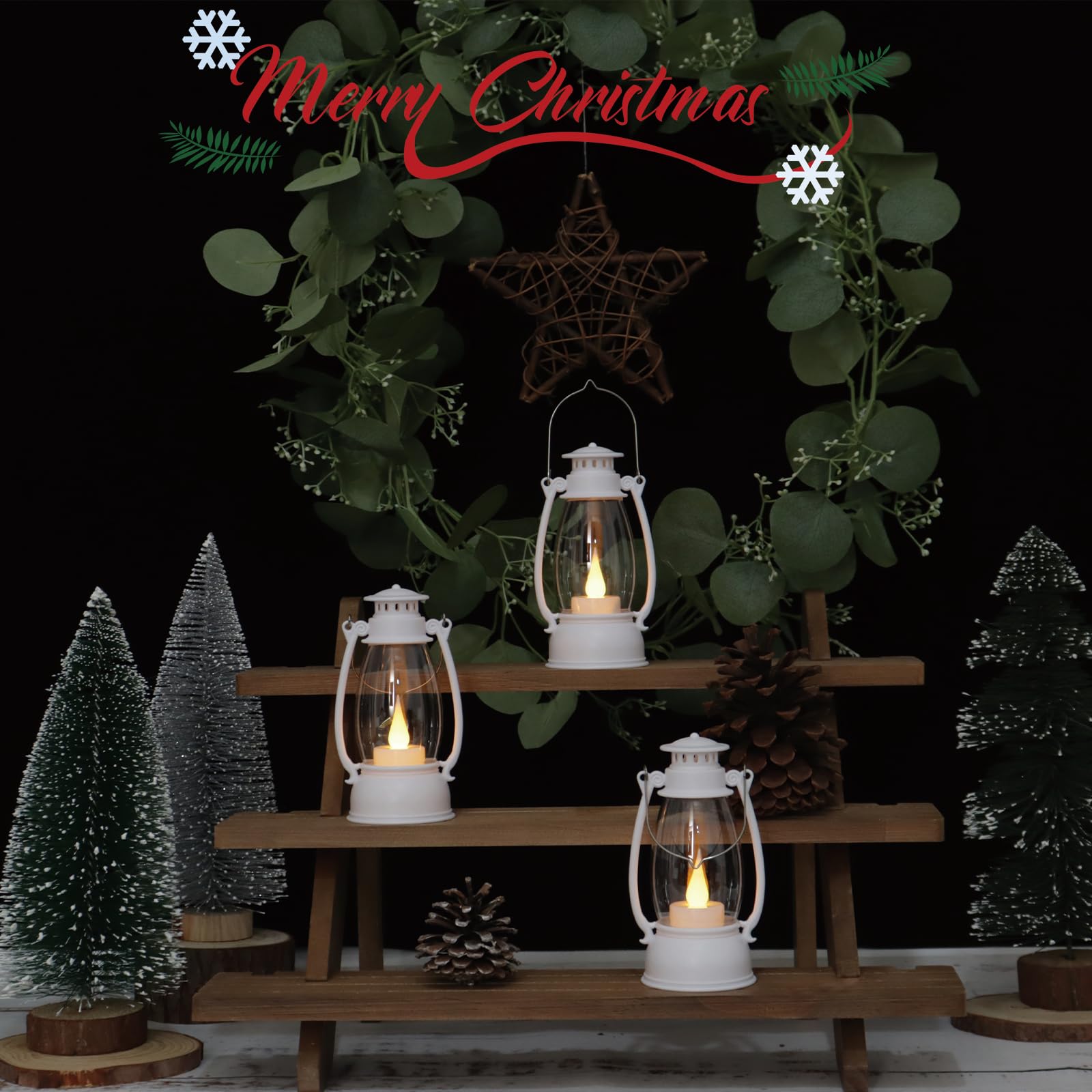 Reperla 12Pcs Mini White Lanterns for Western Halloween Christmas - 6Inch Candle Lanterns with Flickering LED, Wedding Centerpie