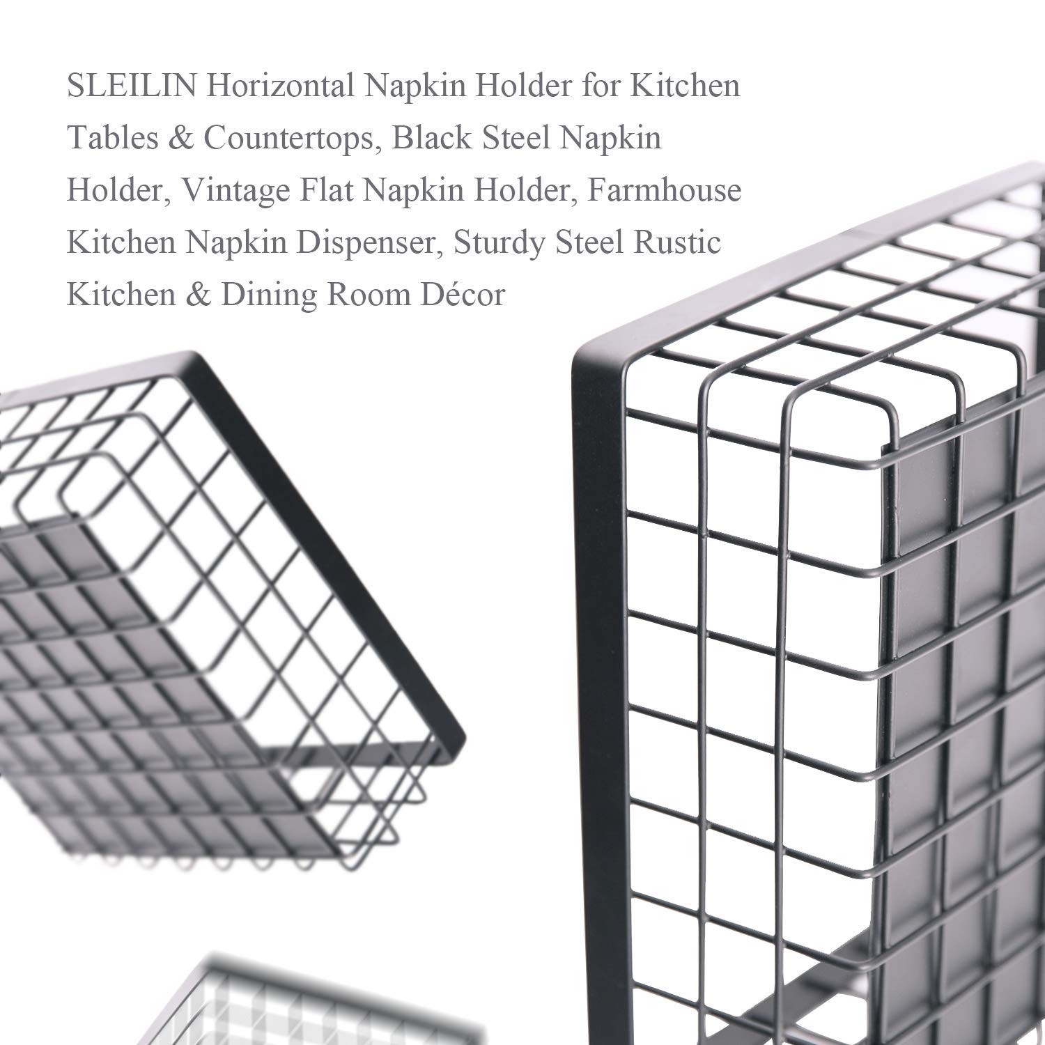 Sleilin Horizontal Napkin Holder For Kitchen Tables & Countertops, Steel Napkin Holder, Vintage Flat Napkin Holder, Farmhouse Ki