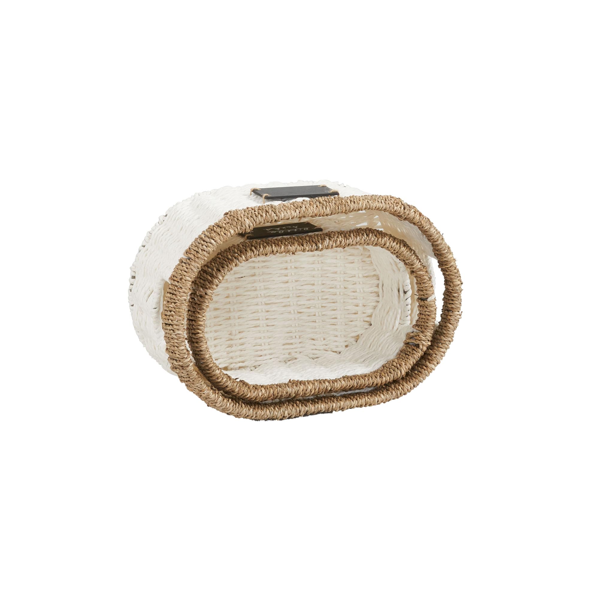 Household Essentials Natural Rim Oval Set Paper Rope And Seagrass (2 Piece) Small Wicker Basket, White