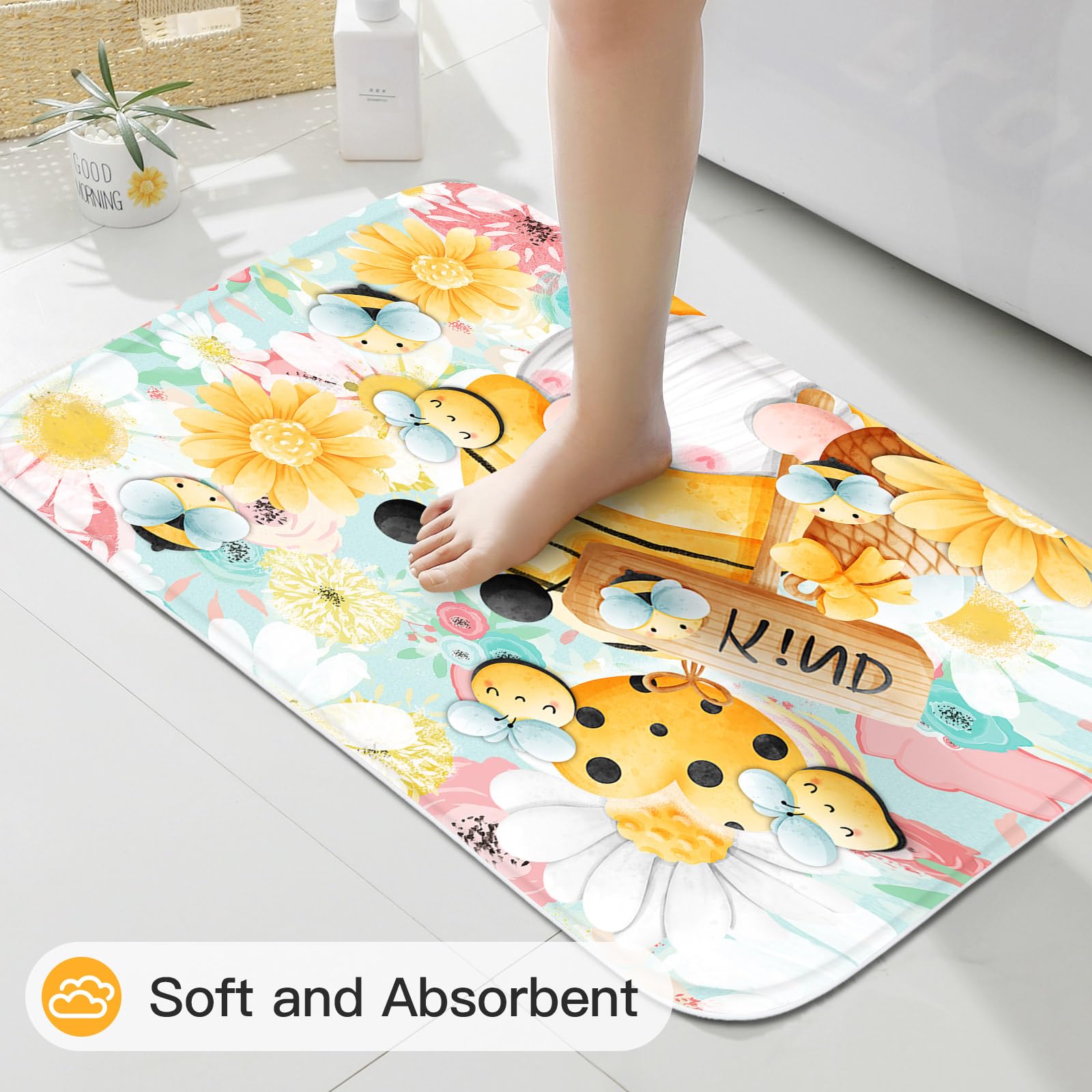 Litabel 4 Pcs Sping Gnomes Shower Curtain Set With Non-Slip Rugs, Toilet Lid Cover And Bath Mat, Boho Floral Bathroom Decor Set