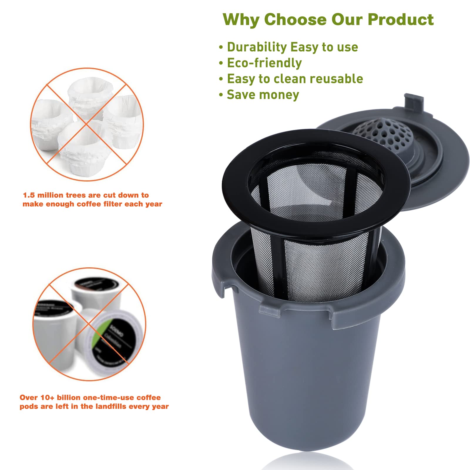 2Pcs Reusable Coffee Filter Cups, Compatible With Ss-Rfc Single Serve Brewer Coffe Maker, Gray Home Barista Filter Cup, Bpa-Free