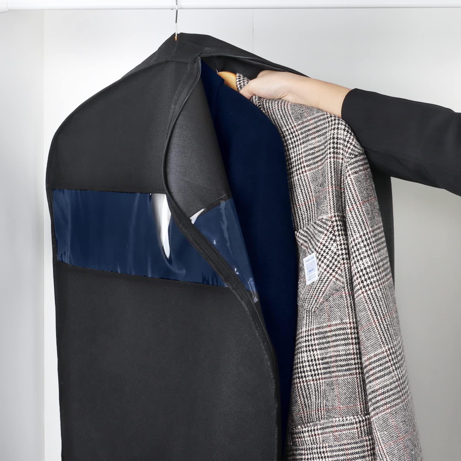 Zilink Garment Bags for Hanging Clothes 43'' Suit Bags for Men Travel with 2 Large Mesh Pockets and Clear Window  for Suit  Coat  Dress  Set of 2