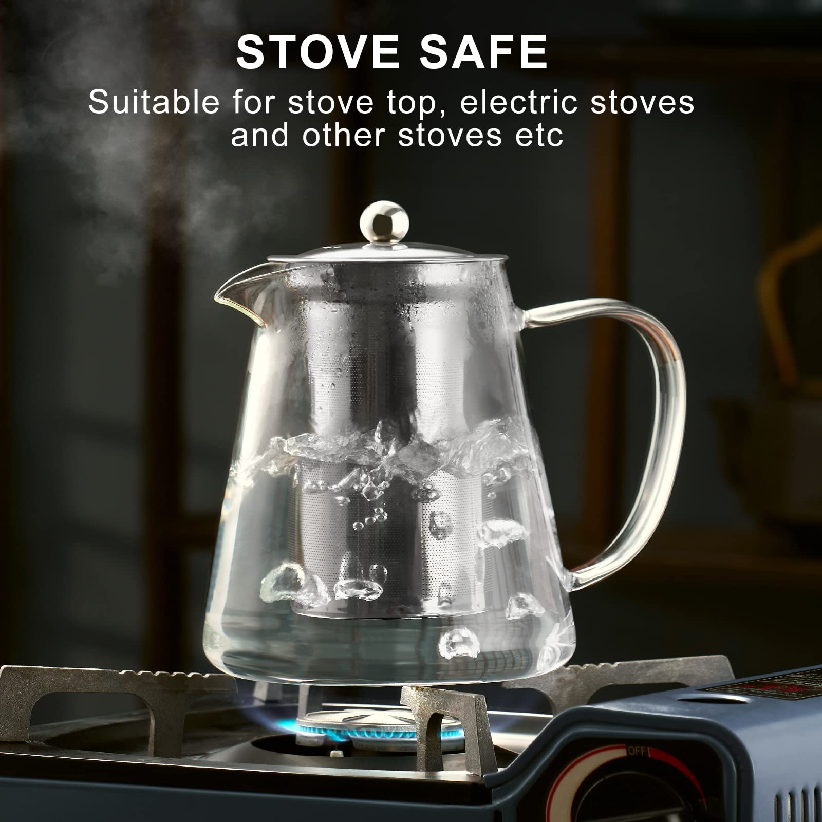 PARACITY Glass Teapot 18.6 OZ Borosilicate Kettle with Stainless Steel Infuser - 550ML Transparent Tea Maker for Camping & Travel