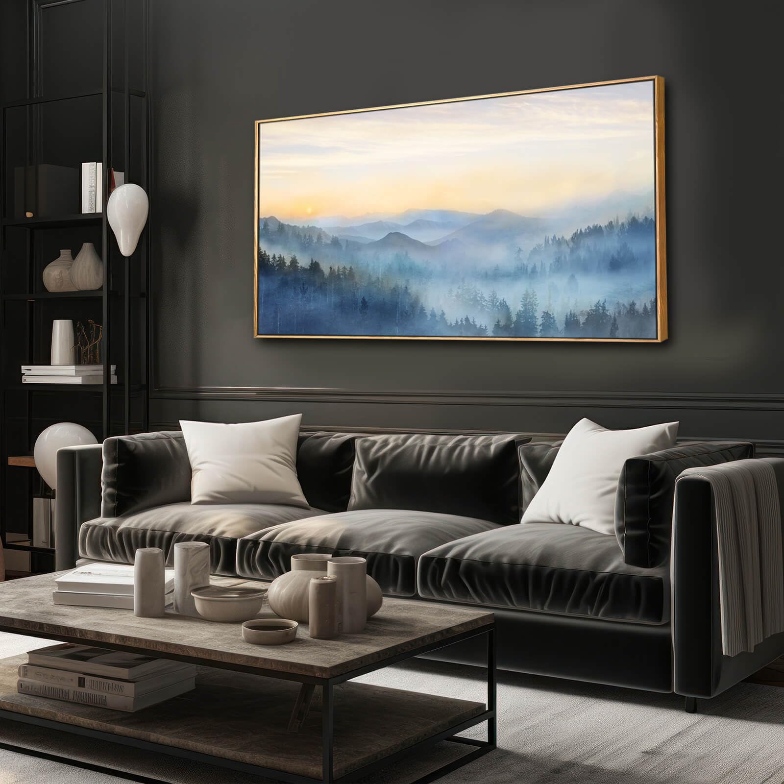 Yjyart Canvas Wall Art Misty Forest Gold Wall Decor Nature Painting Modern Artwork For Bedroom Kitchen Office Wall Decorations 2