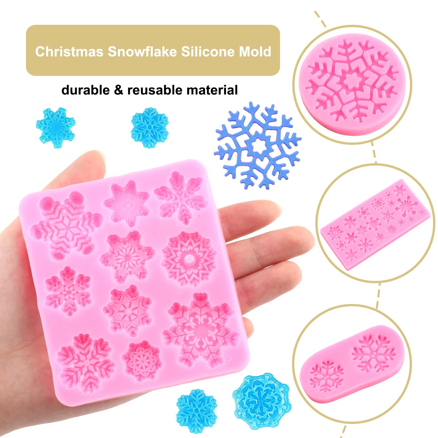 Zixiang Christmas Snowflake Cake Silicone Fondant Molds 3D Snowflake Candy Mold For Cake Decorating Cupcake Topper Chocolate Gum