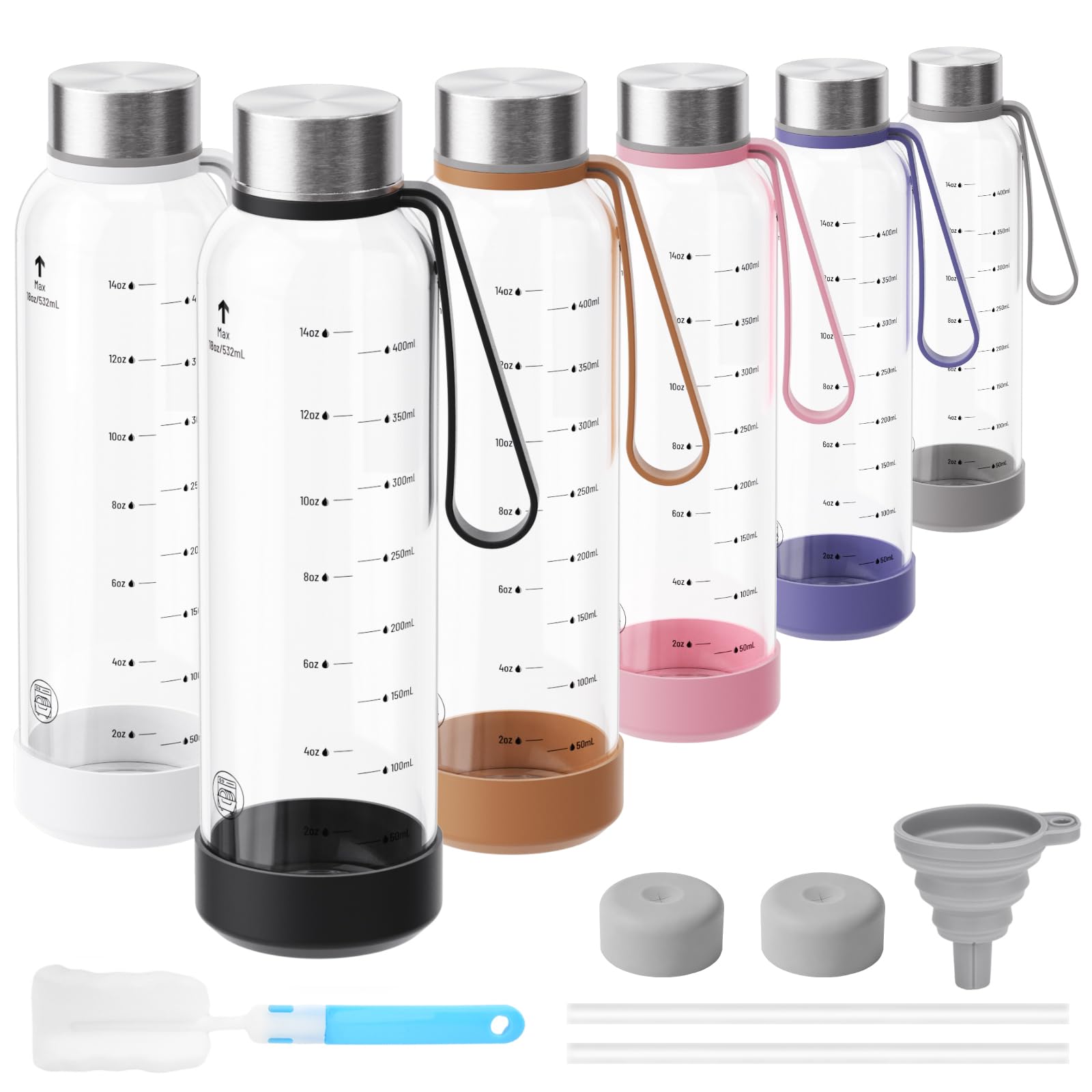Sursip 18 oz Glass Water Bottles, 6 Pack