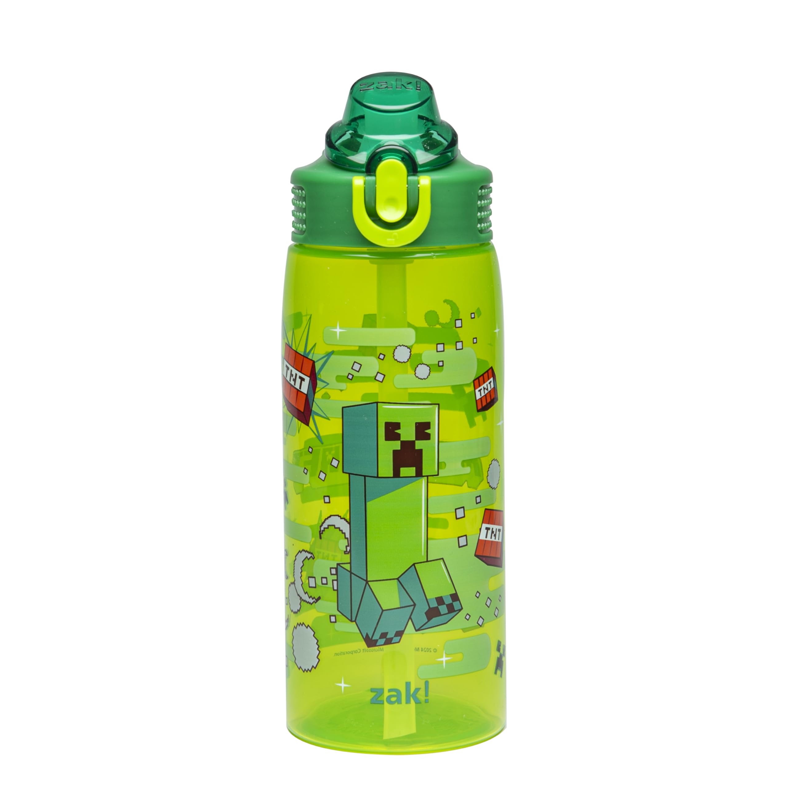 Zak Designs Minecraft Sage Water Bottle For School or Travel, 25oz Durable Plastic Water Bottle With Straw, Handle, and Leak-Pro