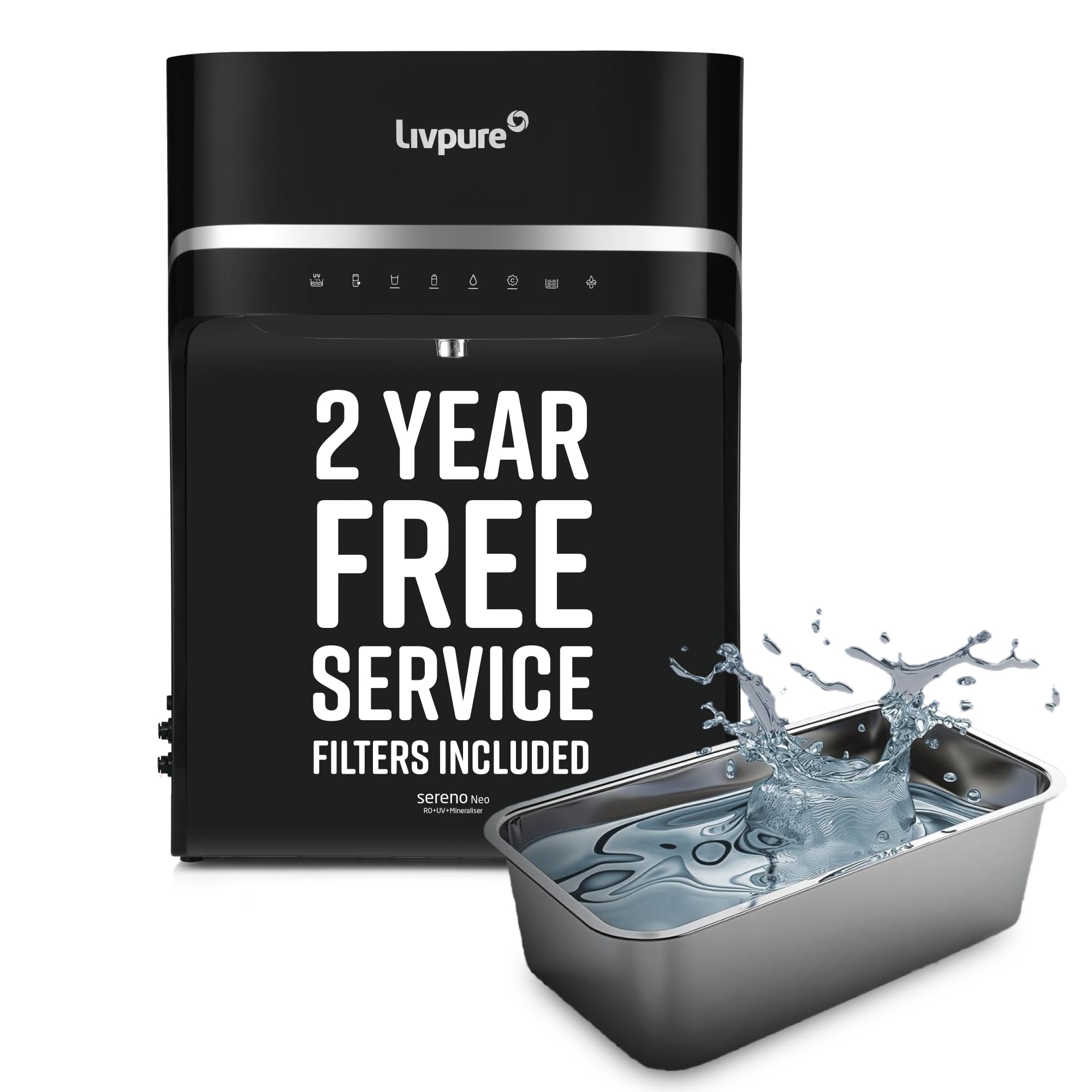 Livpure Sereno Neo Water Purifier | 2 Year No Service Cost- Filters Included | Advance Filtration Stages | Ro+Uv+Mineral | 5.5 L