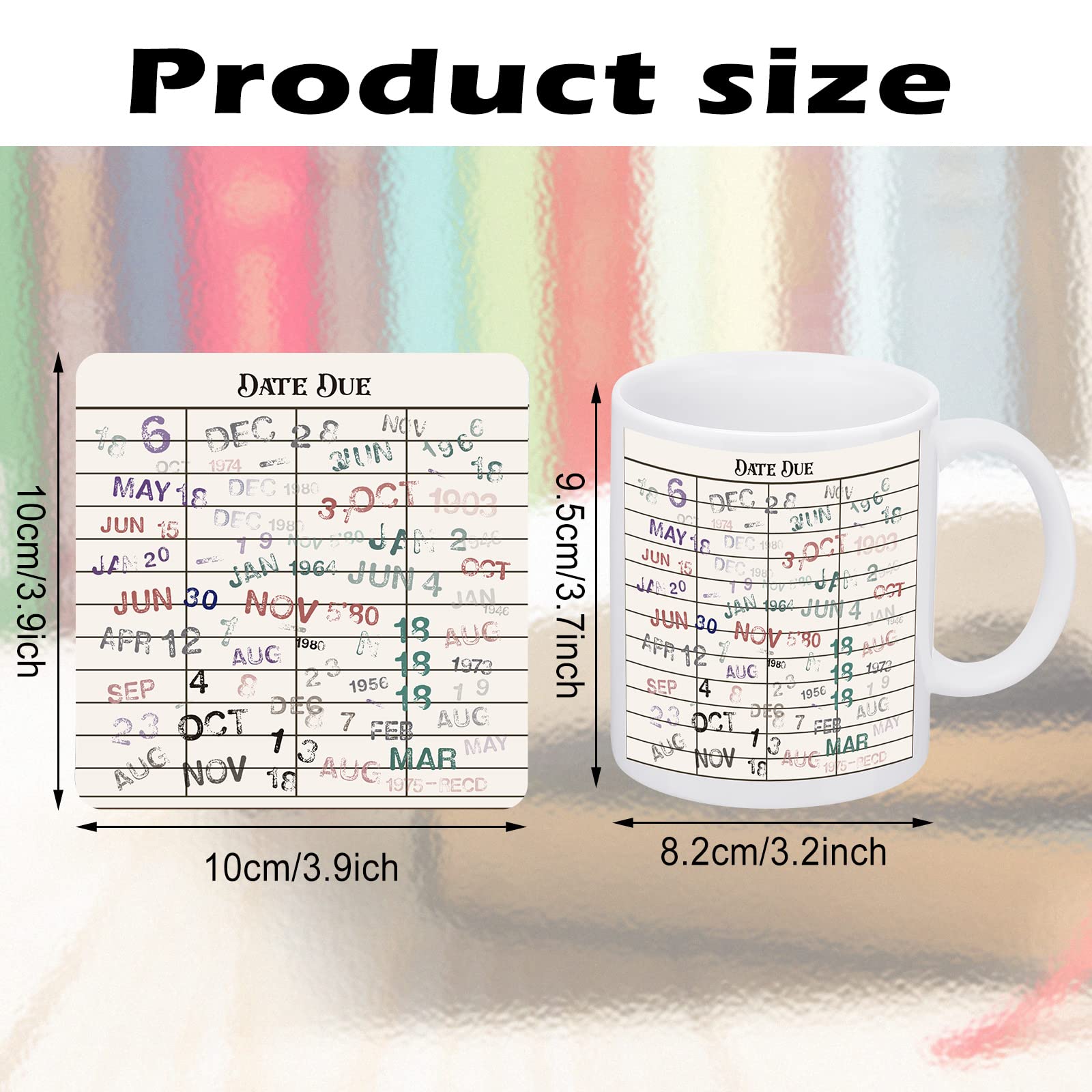 Newtay 3 Pcs Funny Librarian Gift Set, Including Due Date Card Coffee Mug, Vintage Due Date Coaster And Library Toiletry Bag For