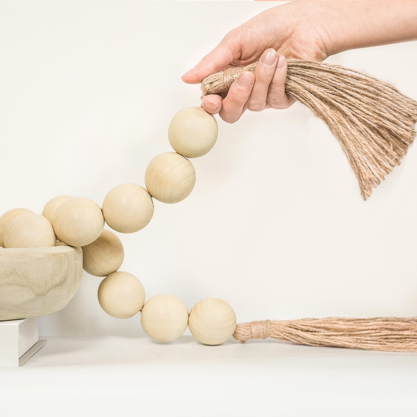 RUIRUICO Extra Large Wood Bead Garland with 1.6 Diameter Wood Beads, Wooden Beads Garland with Tassels, Decorative Beads, Farmho