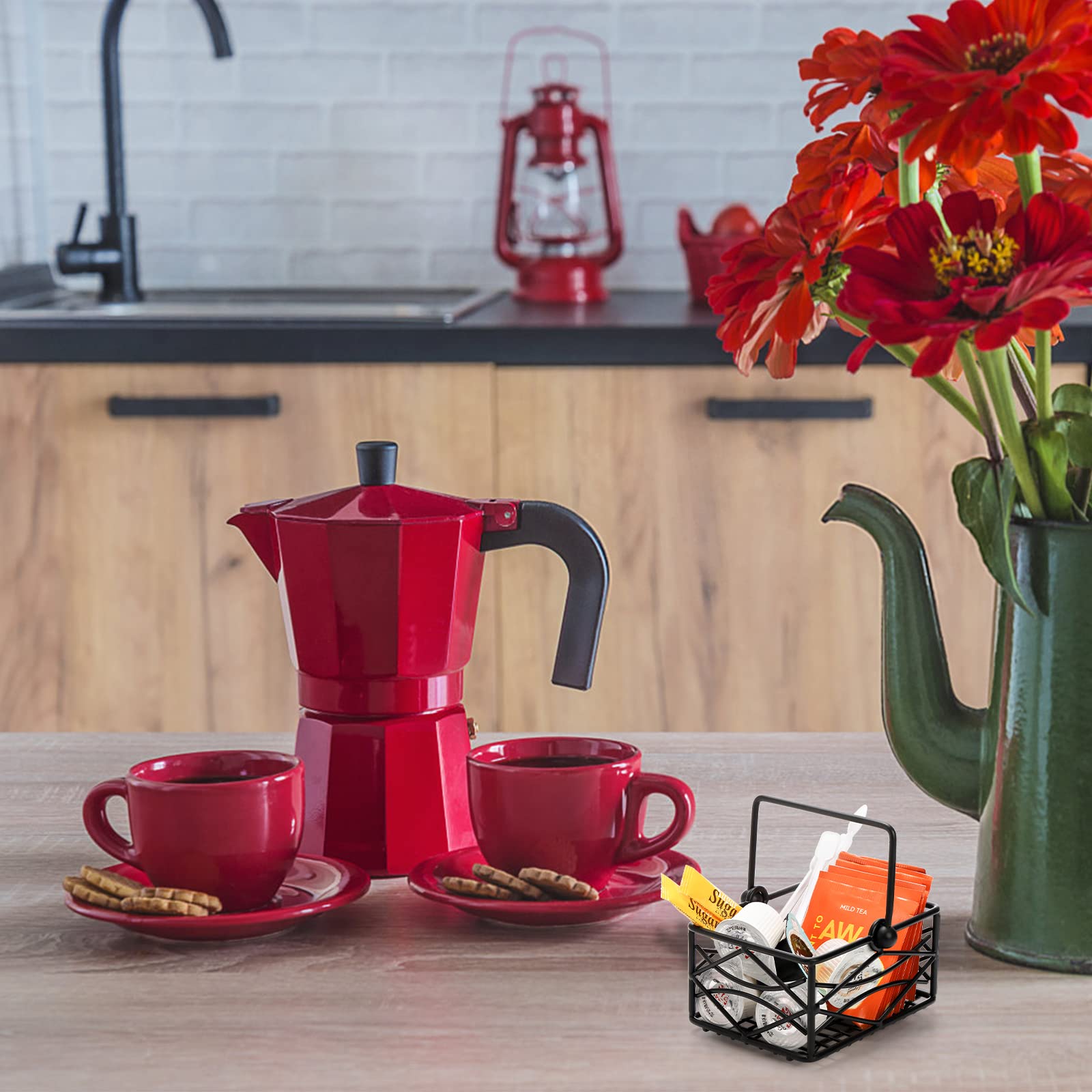 Yarlung 2 Pack Sugar Packet Basket Metal Wire Tea Bag Holder With Removable Stylish Handle, 4.7X3.5X2.5 Inches Coffee Bar Packet