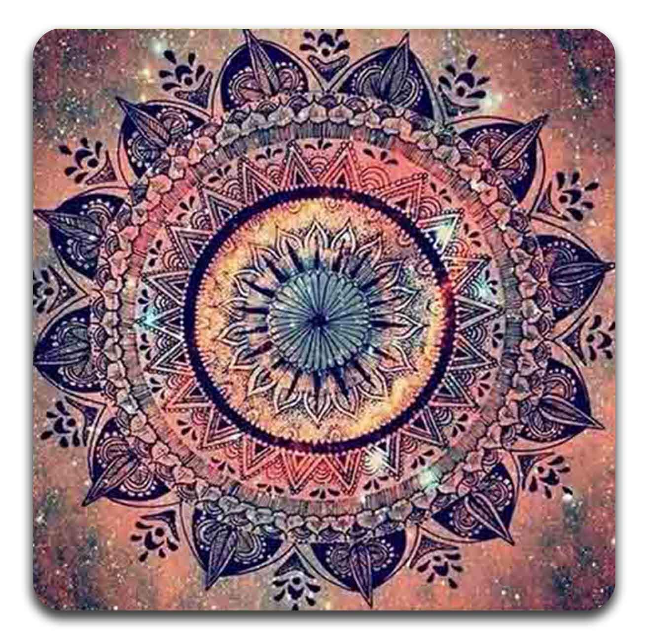 Mandala Pattern Square Coaster Set - Made Of Recycled Rubber - Set Of 4