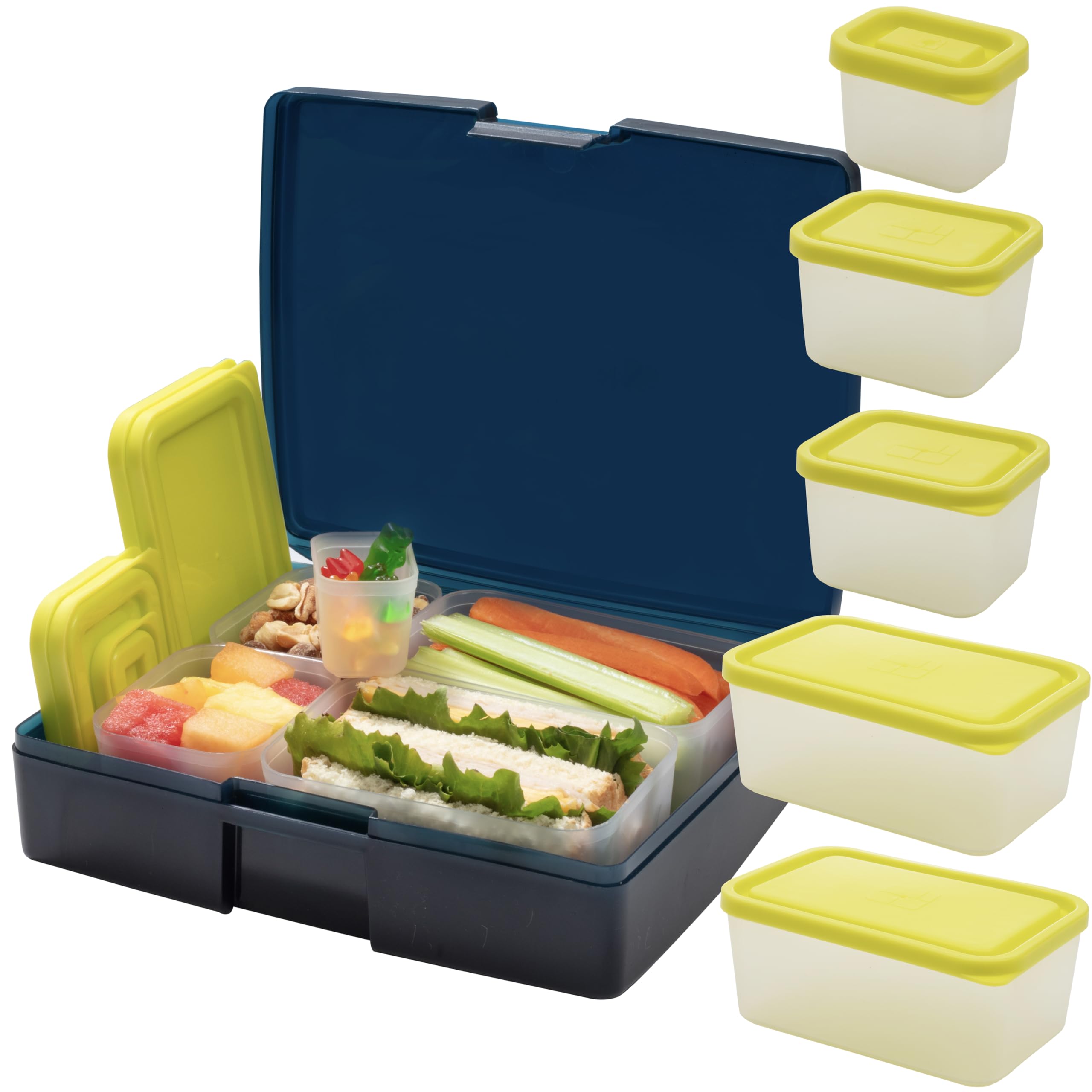 Bentology Bento Lunch Box with 5 Removable Containers - Includes Measurements for Portion Control - On-the-Go Meal and Snack Pac