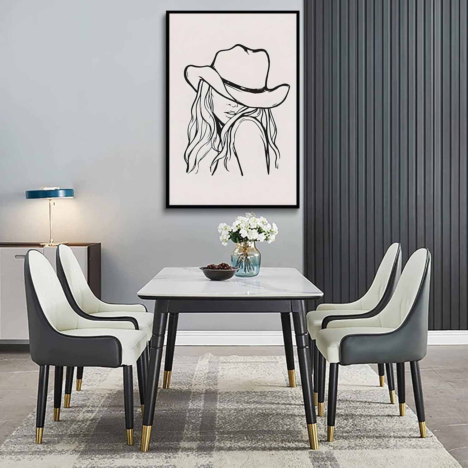 Western Cowgirl Canvas Wall Art Trendy Line Vintage Room Aesthetic Poster Picture Black And White Minimalist Print Painting Funk