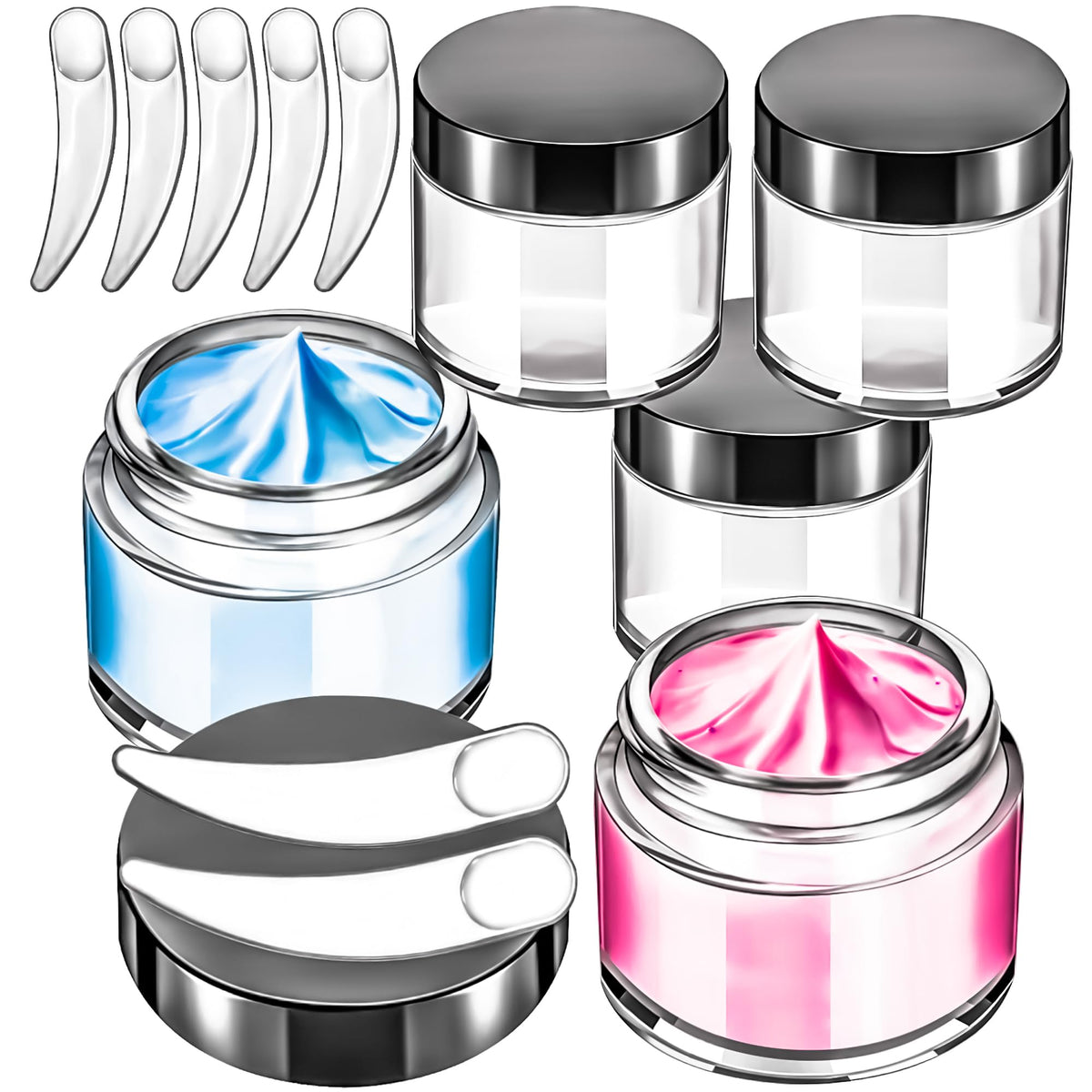 Motbach 4 Pack 2 Oz Glass Jars With Lids 60Ml Mini Round Clear Glass Jars With Inner Liners And Spatulas, Travel Size Containers