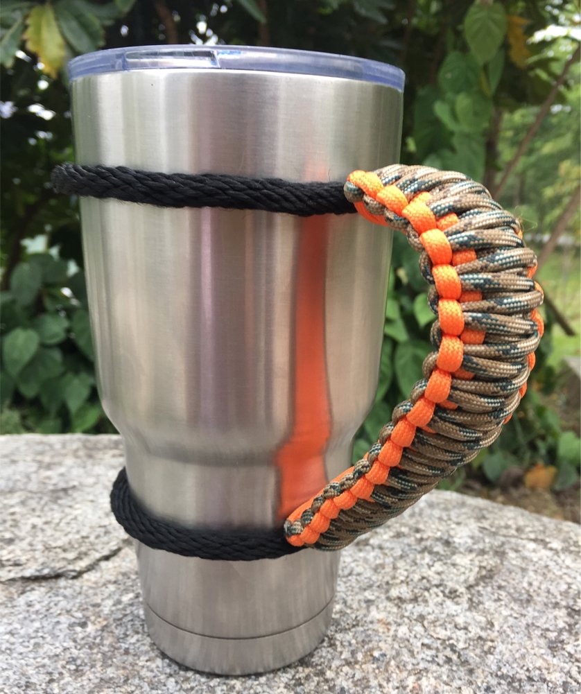 Moce Handmade Paracord Handle For Yeti/Rtic/Ozark Trail Rambler 30 Oz Tumbler. Orange/Forest Green