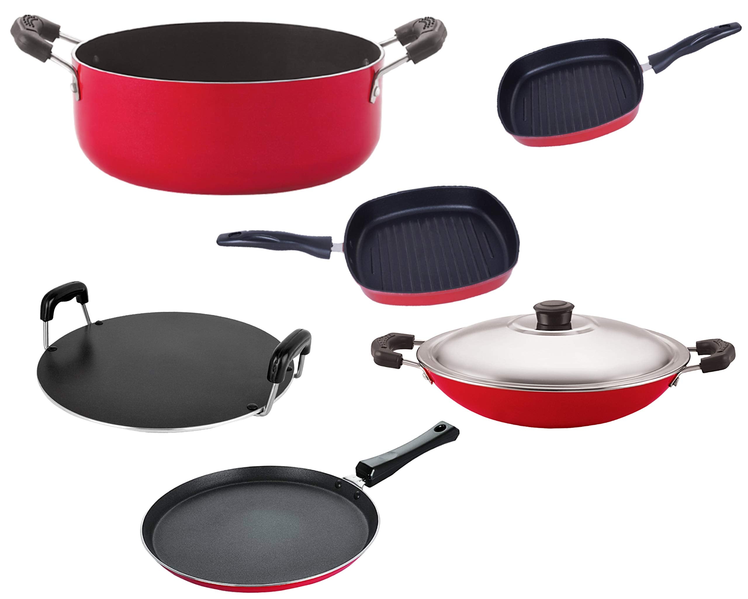 Nirlon Aluminium Nonstick Cooking Set Of 6 Pieces Combo Offers(Ac_Gp22.5_Gp24_Rt_Cass20_Ft12)