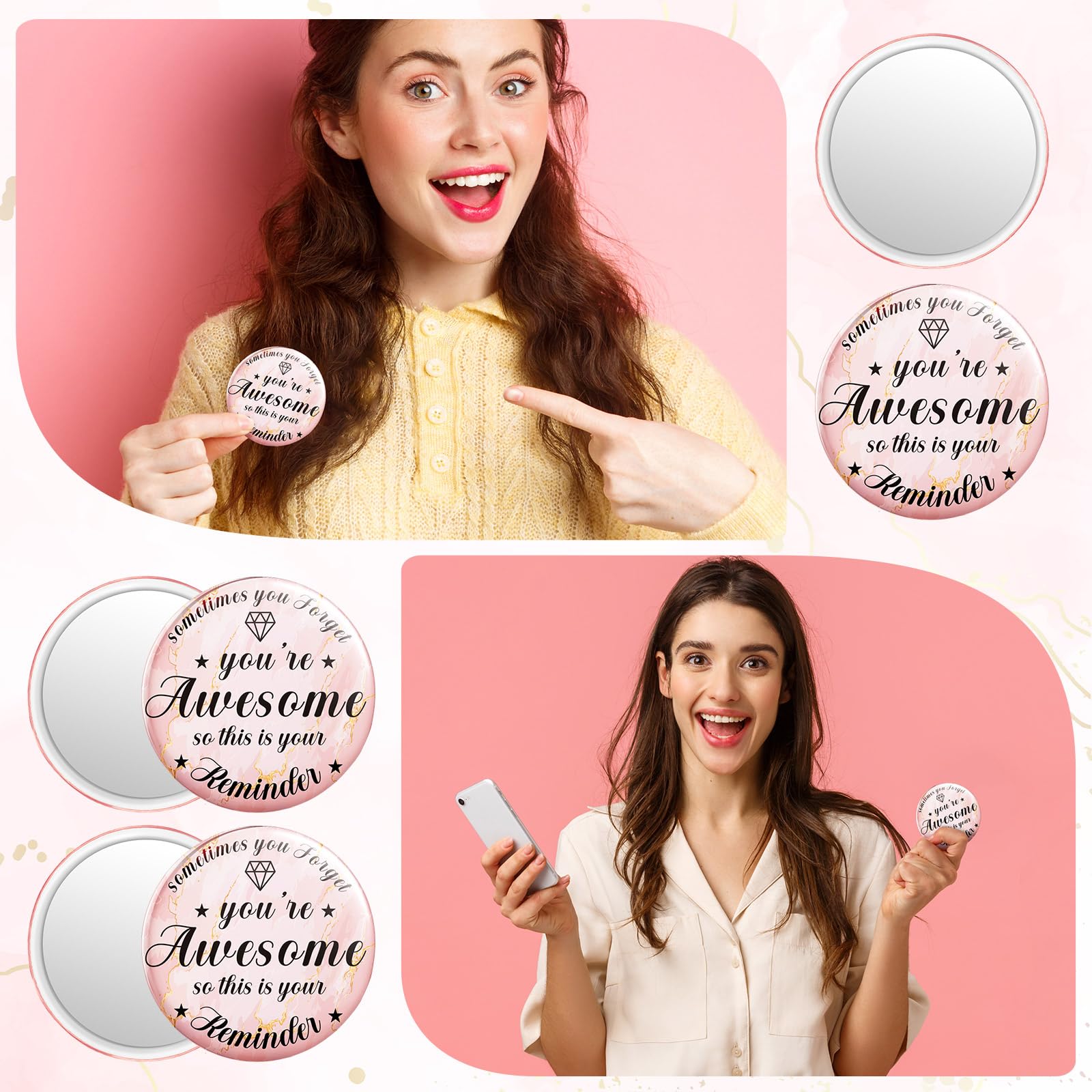 Tradder 18 Pcs 2.76 Inch Inspirational Compact Mirror Bulk Quinceanera Employee Appreciation Gifts Makeup Purse Pocket Mirror Fo