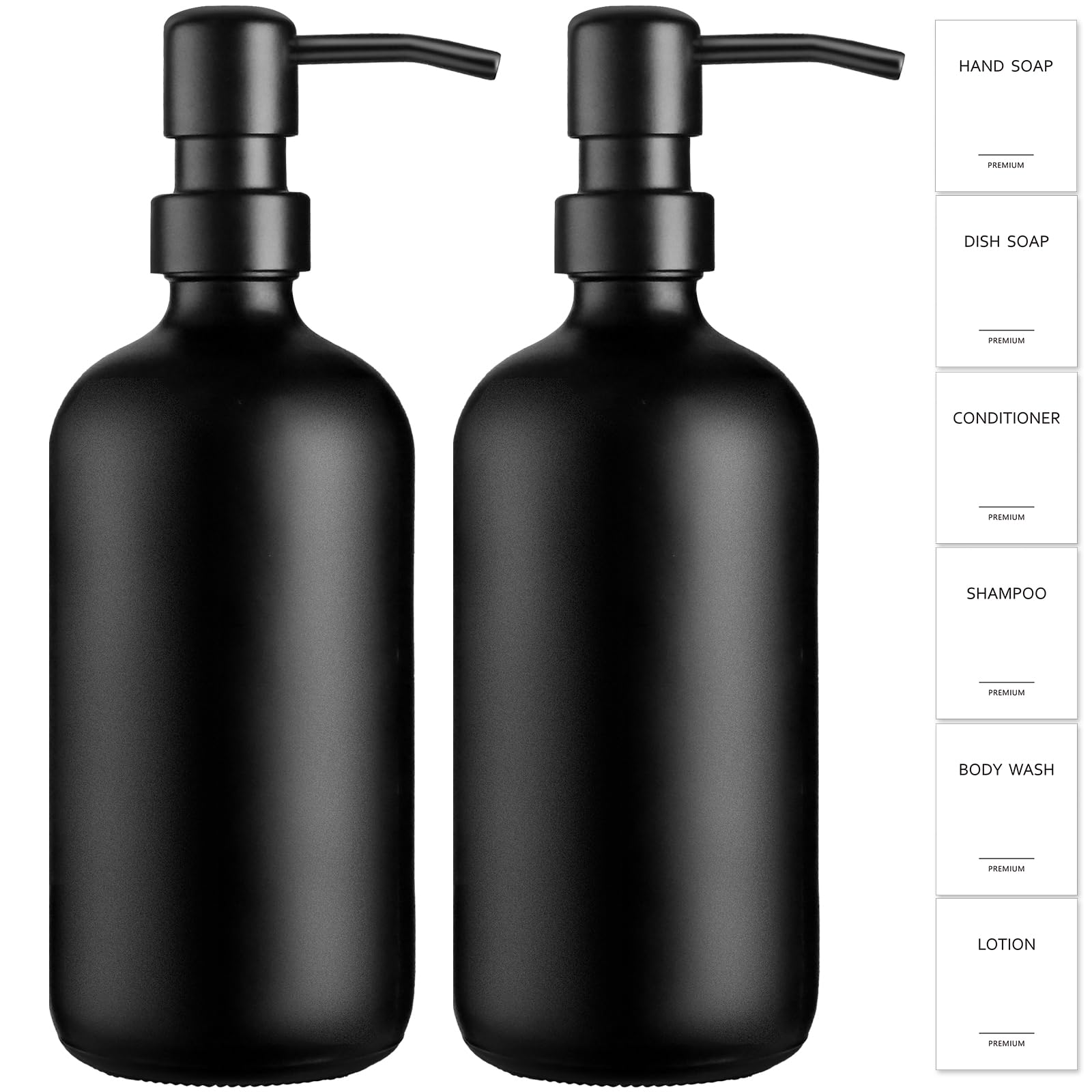 GMISUN Hand and Dish Soap Dispenser set  2 Pack Kitchen Matte Black Soap Dispenser with Rustproof Stainless Steel Pump  16 Oz Refillable Liquid Pump Bottle Dispensers for Kitchen & Bathroom Countertop