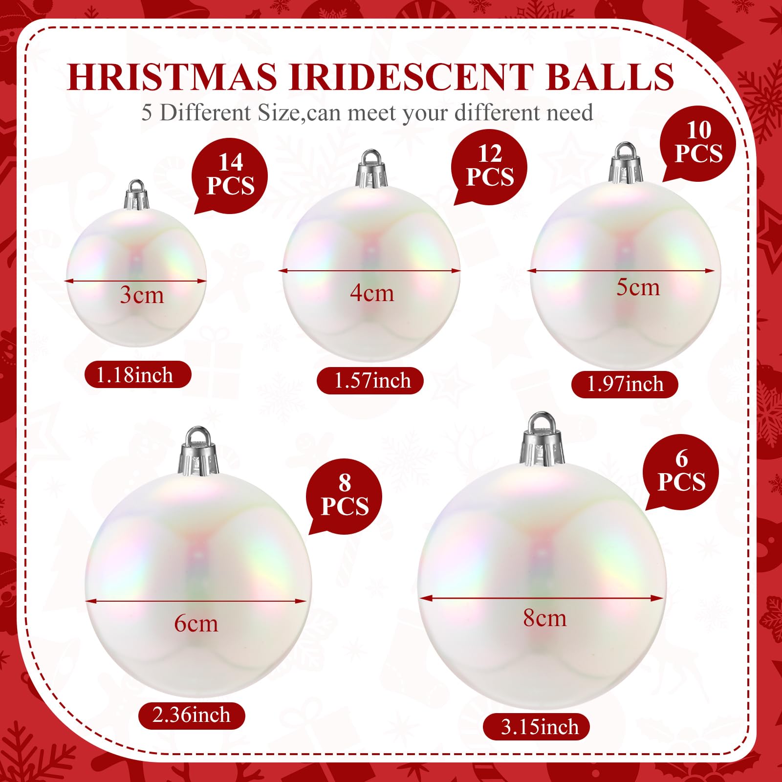Shappy 100 Pcs Christmas Iridescent Ornaments Halloween, Transparent DIY Shatterproof Hanging Rainbow Ball Christmas Ornament 5