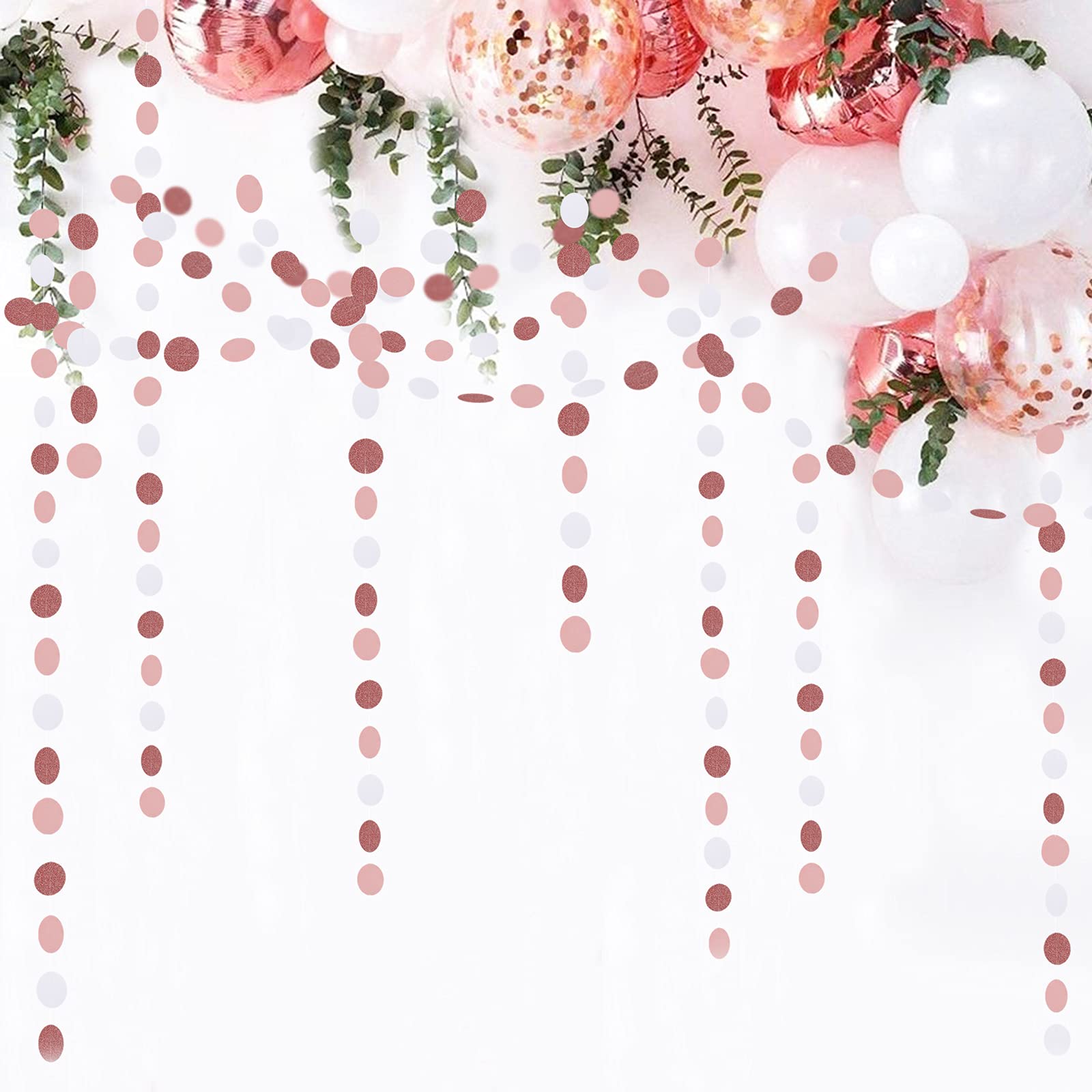 Rose-Gold Pink White Party Decorations Paper-Garland - 52Ft Birthday Baby Bridal Shower Decoration Streamers Banner,Mothers Day