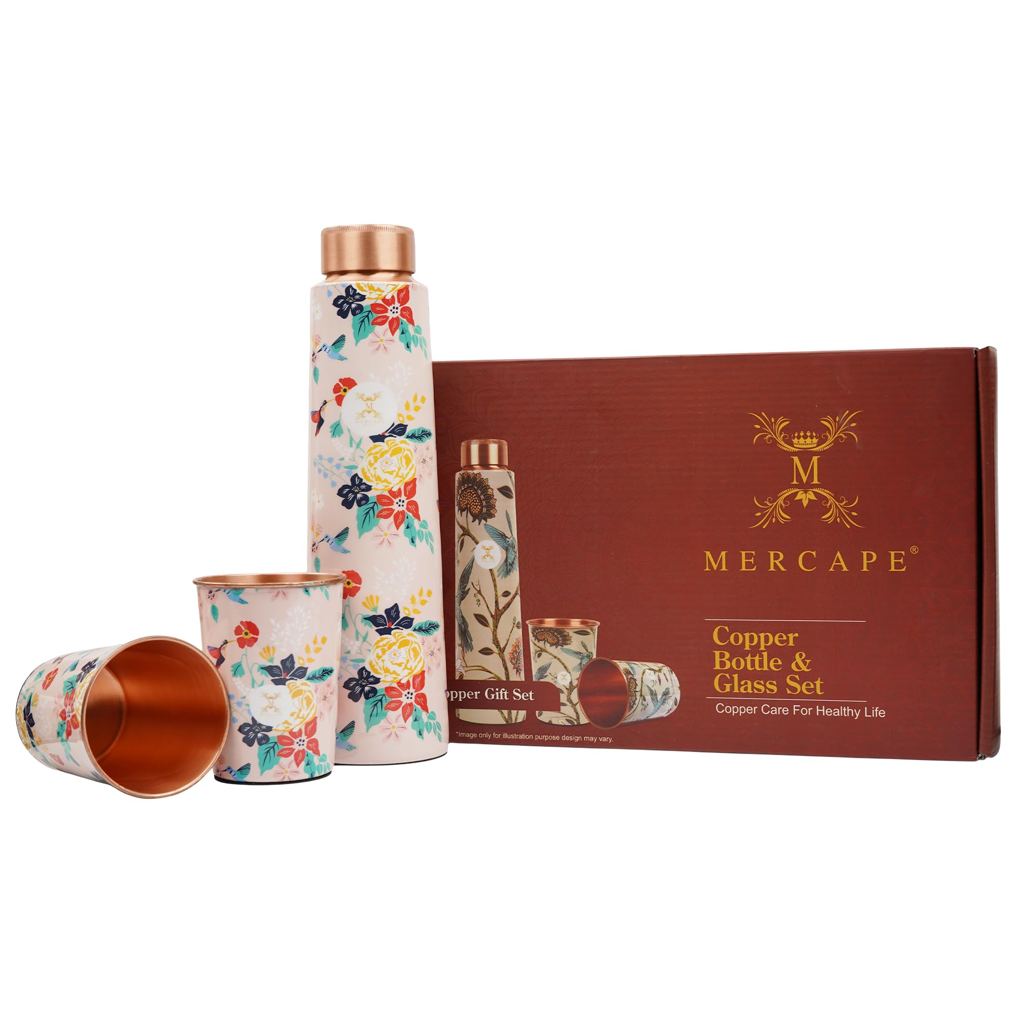 Mercape - 100% Meena Print Pure Copper Water Bottle | Leak Proof, Durable & Rust Proof | Non-Toxic & Bpa Free Bottles | Eco Frie