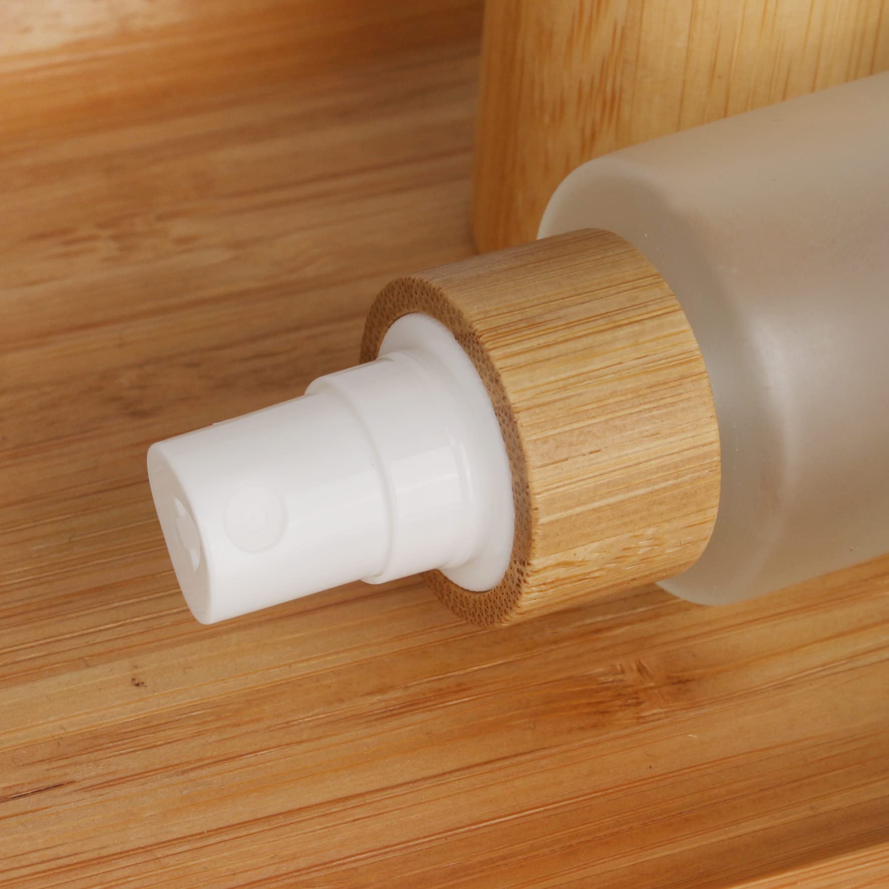 Cosidea 4 Pcs Empty 3.33Oz / 100Ml Bamboo Lid Frosted Glass Spray Bottle With Fine Mist Despenser Head For Liquid Perfume Toilet