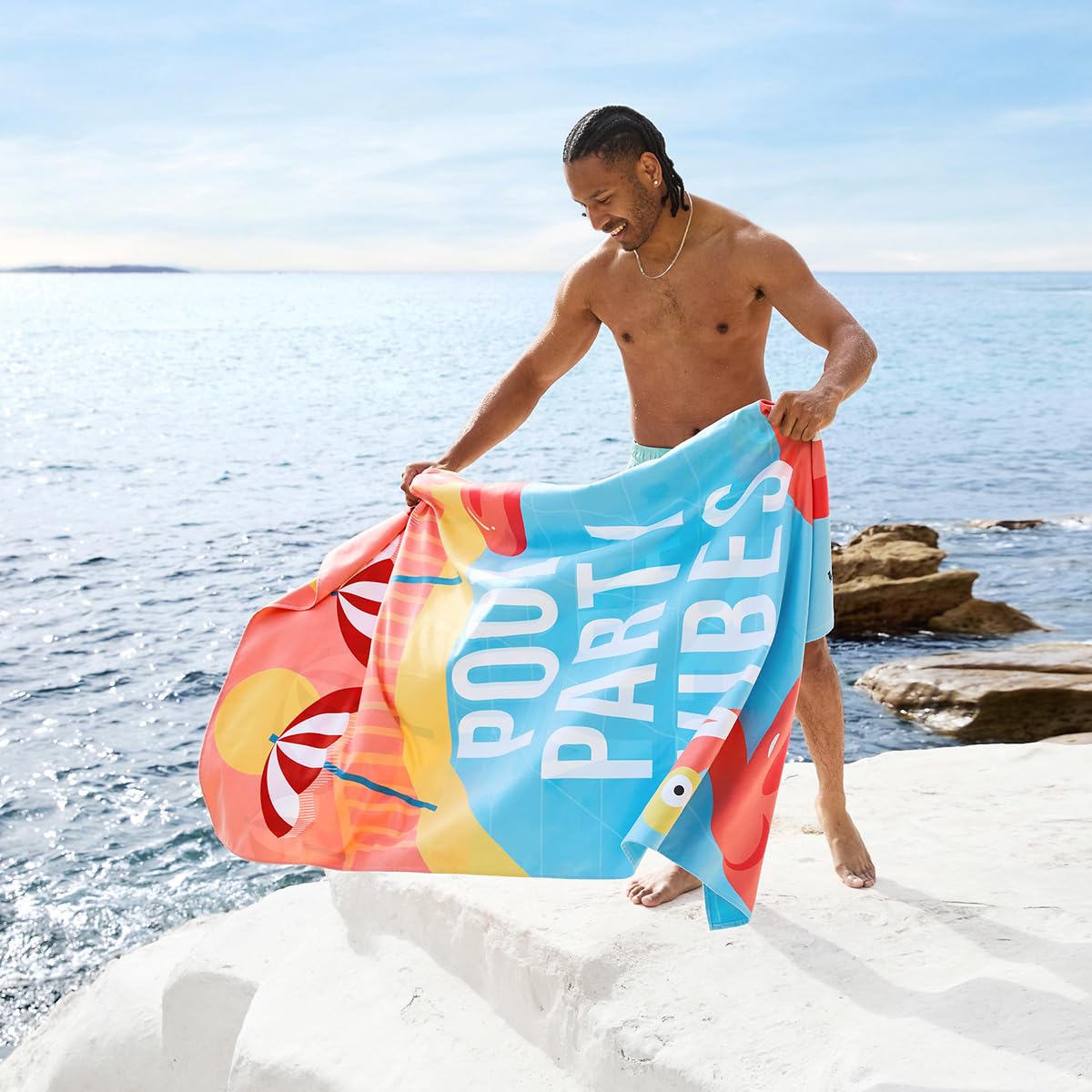 Dock & Bay Beach Towel - Quick Dry, Sand Free - Compact, Lightweight - 100% Recycled - Includes Bag - Pool Party Vibes - Extra L