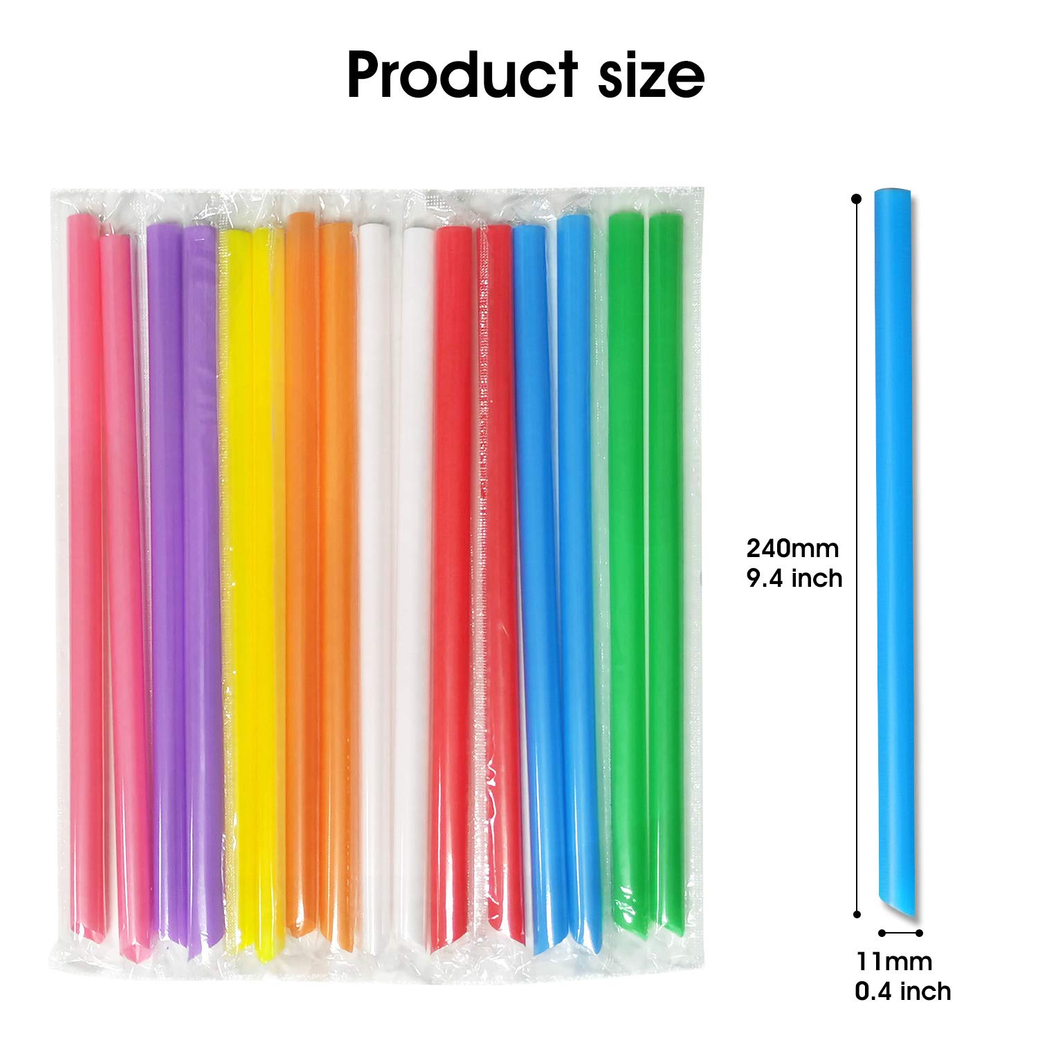 Renyih 300 Pcs Multi Colors Jumbo Smoothie Straws Boba Straws,Plastic Milkshake Straws Disposable Wide-Mouthed Large Individuall