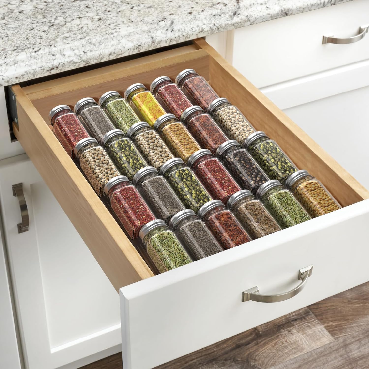 Inllex Adjustable Acrylic Spice Drawer Organizer Rack(Black4Pcs), Spice Drawer Organizer Shelf Expandable From 19 X 13 Inch Acr