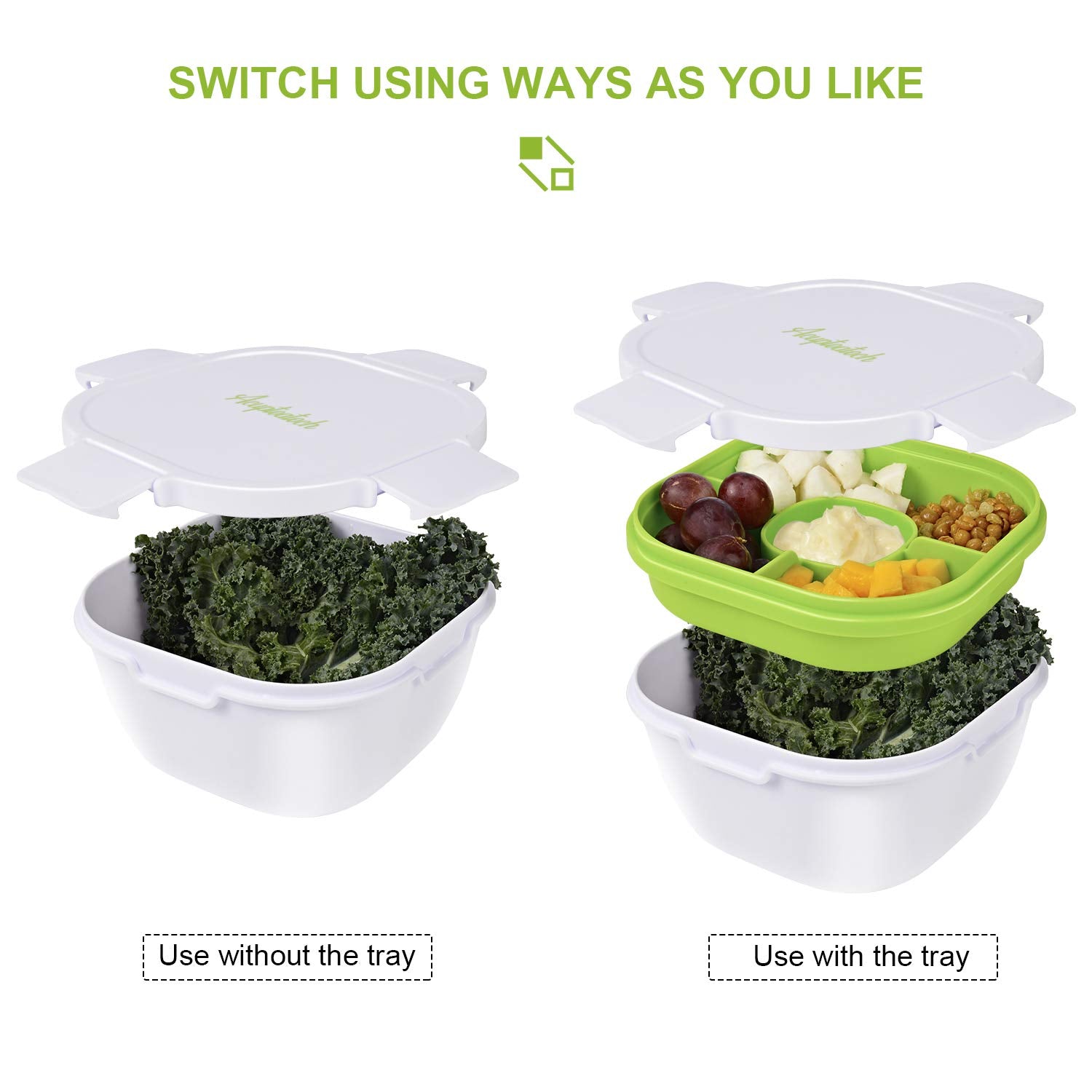 Upgraded Large Salad Bowl With Lid Leak-Proof 57.5Oz Stackable Salad Lunch Box With Larger Capacity Container And 3-Compartment