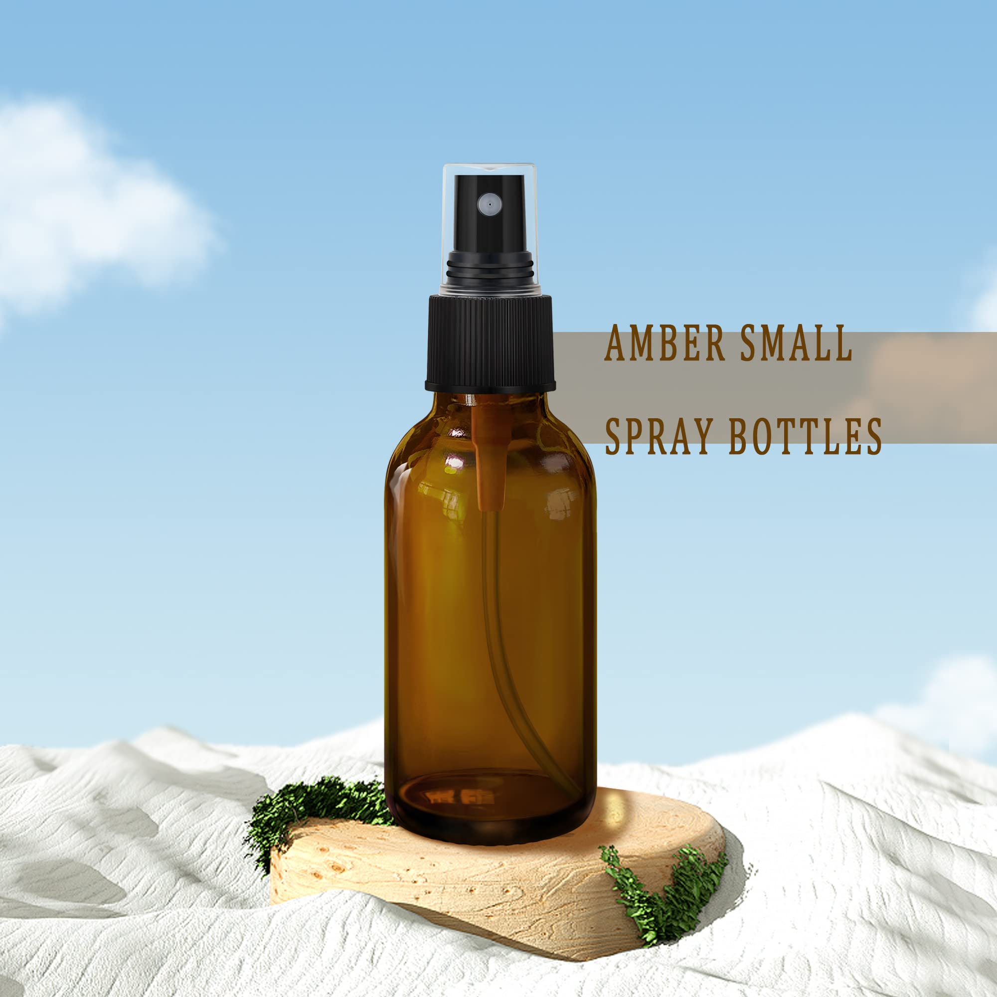 Givameihf 4 Pcs Amber Glass Spray Bottles 2Oz, Empty Small Spray Bottle Fine Mist Refillable Sprayer With Funnel Labels Droppers