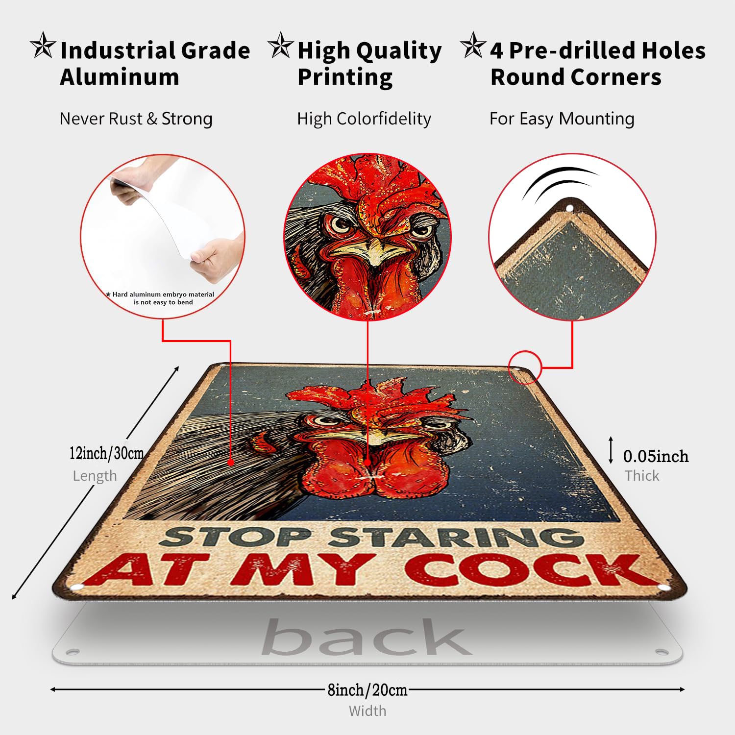 Smilelife Funny Chicken Stop Staring My Cock Tin Sign for Farm Chicken Coop Farmhouse Kitchen Vintage Wall Decor 8x12 Inch (3058