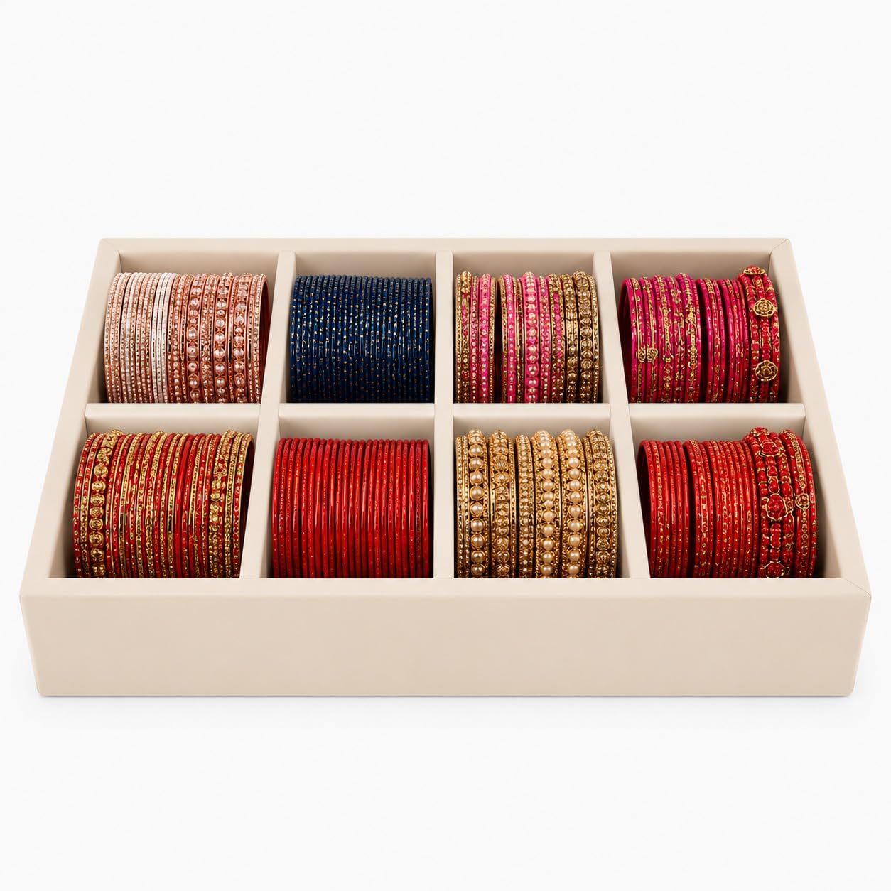 La Trove 8 Slot Velvet Bangle Organizer For Kada, Bracelets & Rings, Cream
