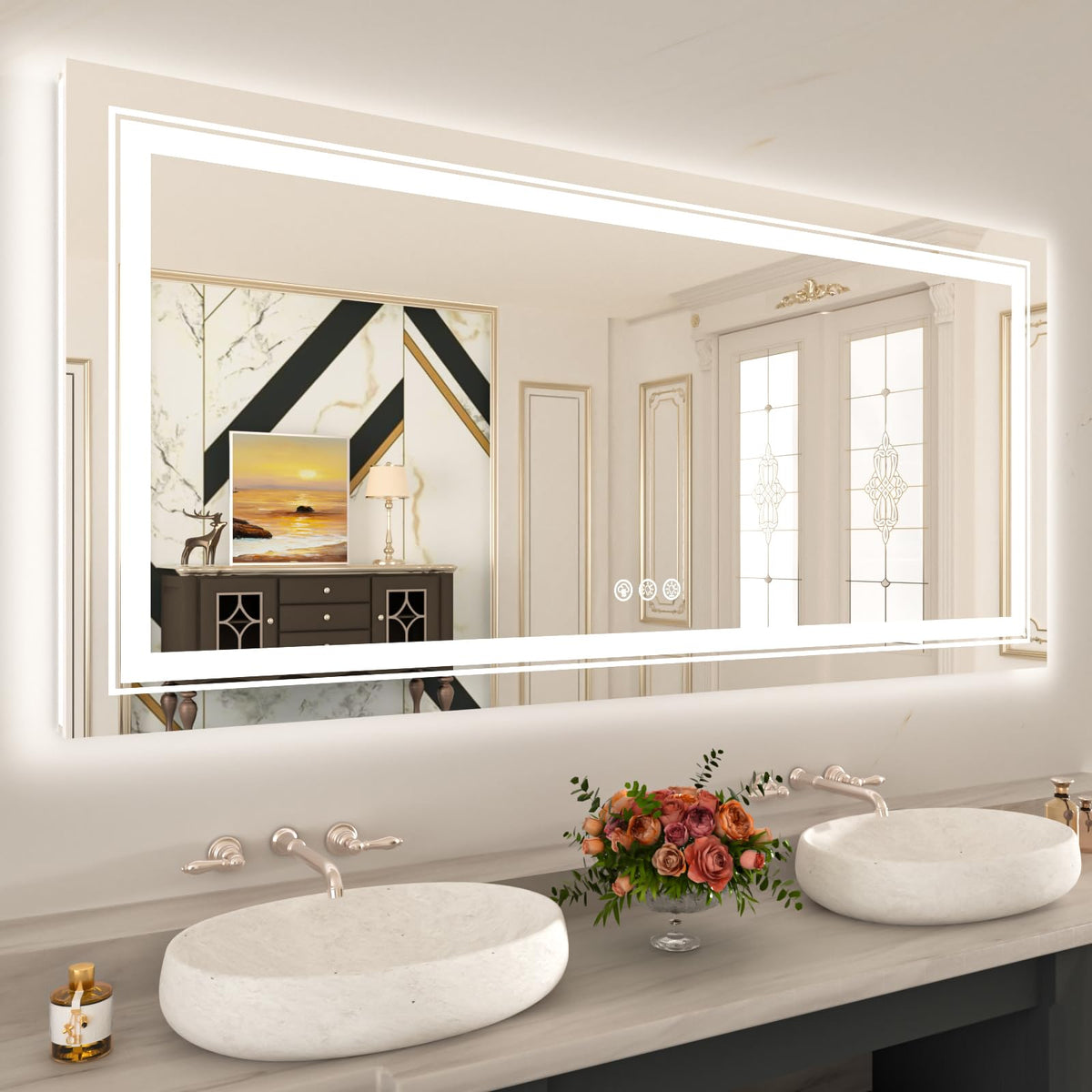 Wtty Led Bathroom Mirror 60''X36'' With Rgb Backlit And Front Light,Stepless Dimmable Led Mirror For Bathroom,Lighted Bathroom V