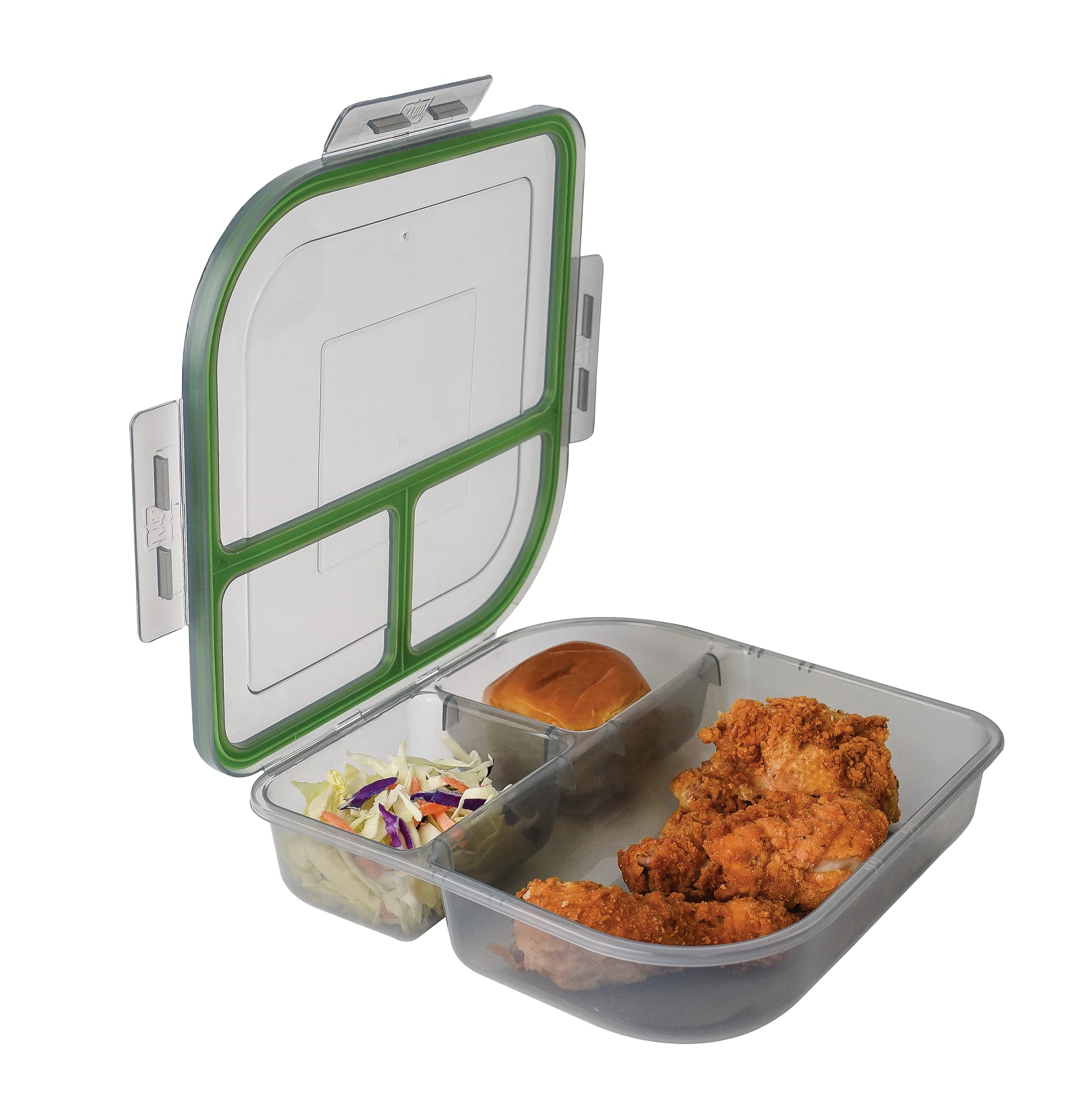 Mygo Container Large To-Go 3-Compartment Food Container, 9-3/8'' X 9-3/8'' X 2-1/2'', Reusable, Microwave Safe, Nsf Certified, S