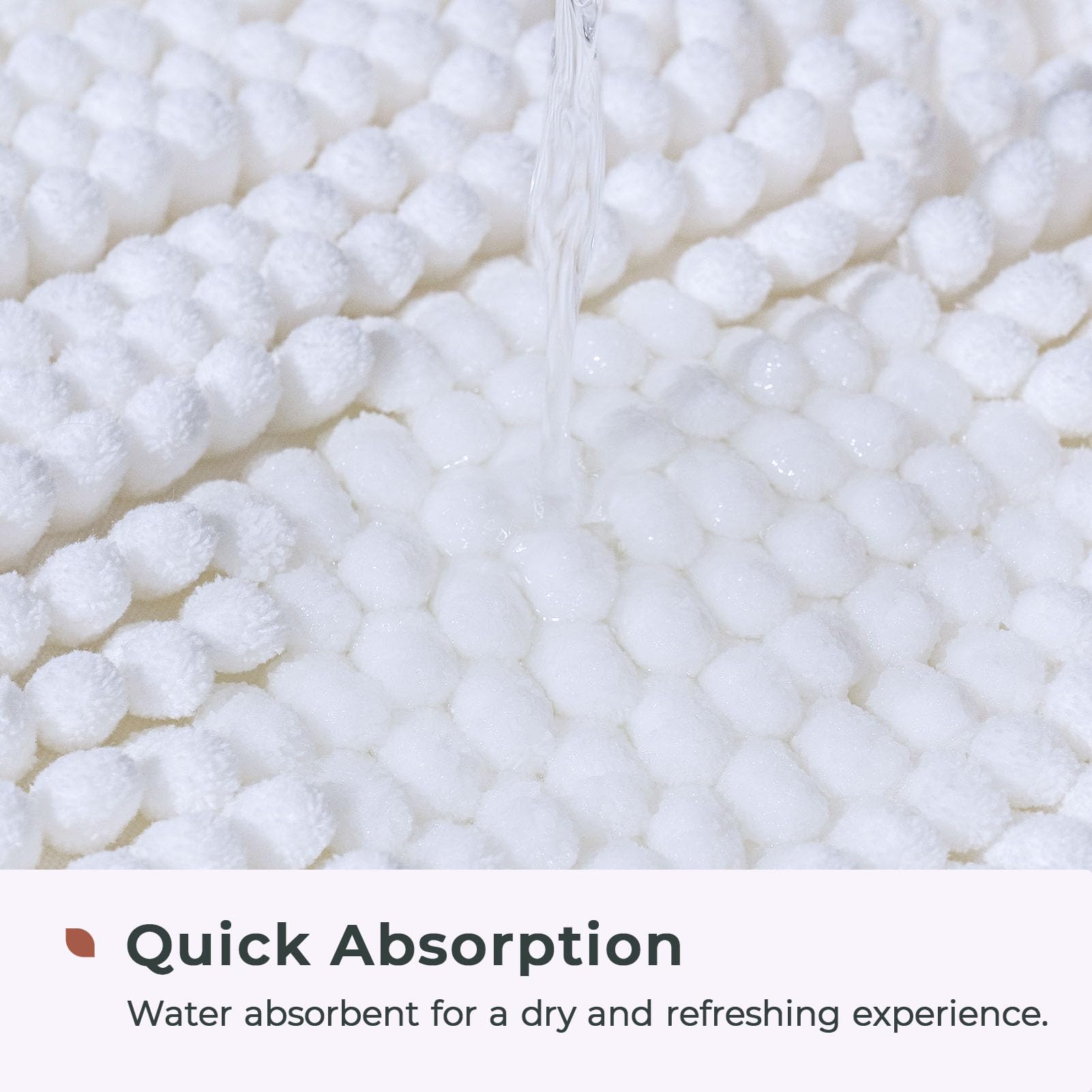 FRESHMINT Chenille Bathroom Rugs Mat 32?x20?  Non-Slip Bath Mat for Bathroom Floor & Bathtub  Washable Soft Shower Shag Bath Rugs  Durable Fluffy Thick Water Absorbent Microfiber Shower Mat  White
