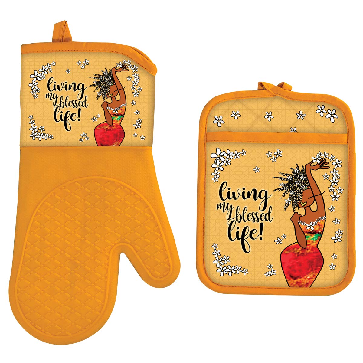 Shades Of Color Mitt & Potholder Set, Living My Blessed Life, Potholder: 8.75 X 6.75, Oven Mitt: 12.75 X 7.25 Inches , Multicolo