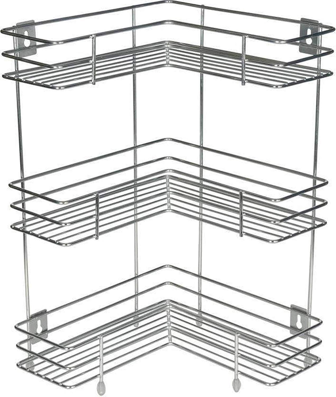 Ashlas 4 Layer Stainless Steel Kitchen Trolley Rack Fruit Vegetable Storage Rack Vegetable. (Silver) (3 L Corner)